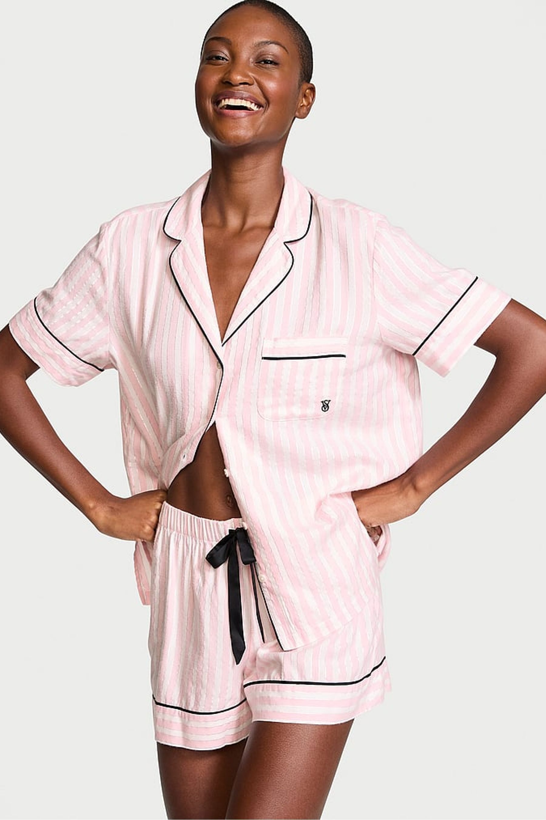 Buy Victoria s Secret Pretty Blossom Stripe Pink Flannel Short Pyjama Set from the Next UK online shop