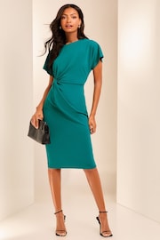 Lipsy Teal Blue Twist Side Round Neck Midi Dress - Image 2 of 4