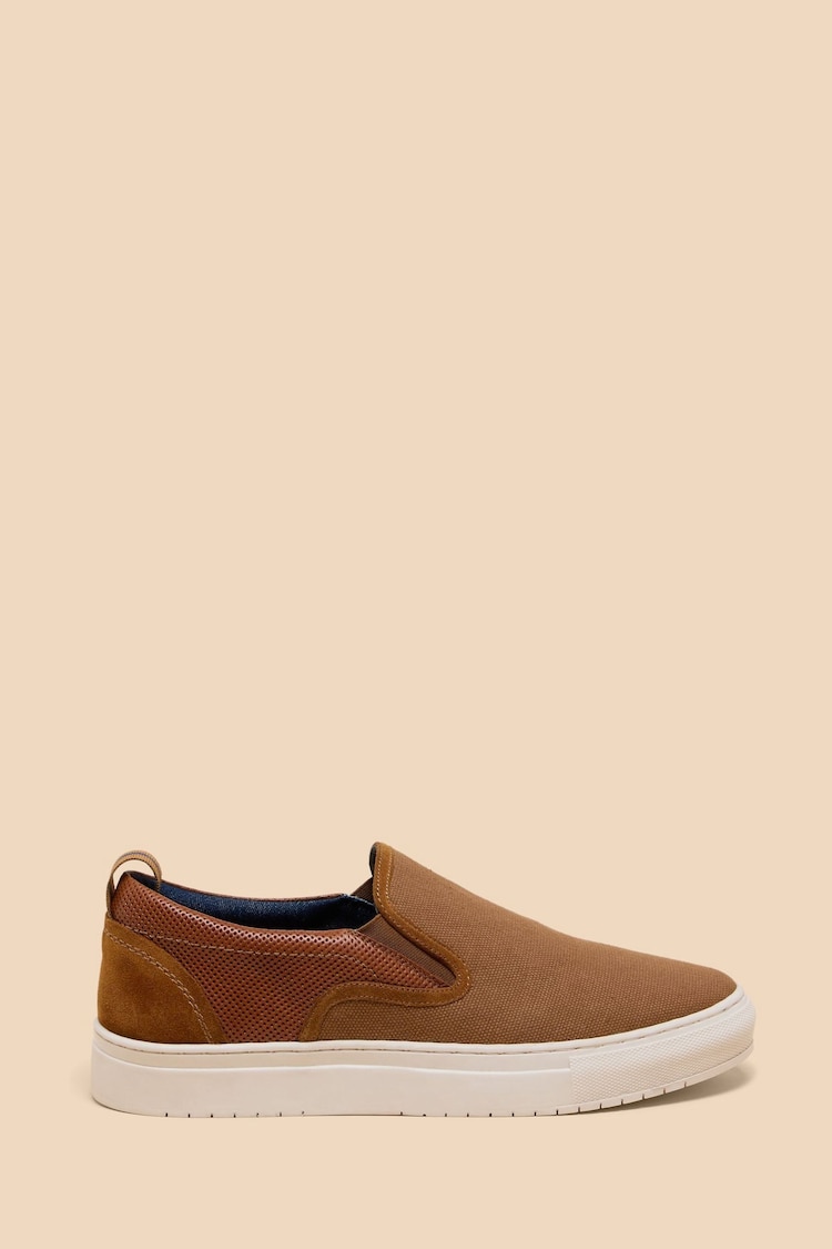 White Stuff Brown Canvas Leather Mix Slip-Ons - Image 1 of 4