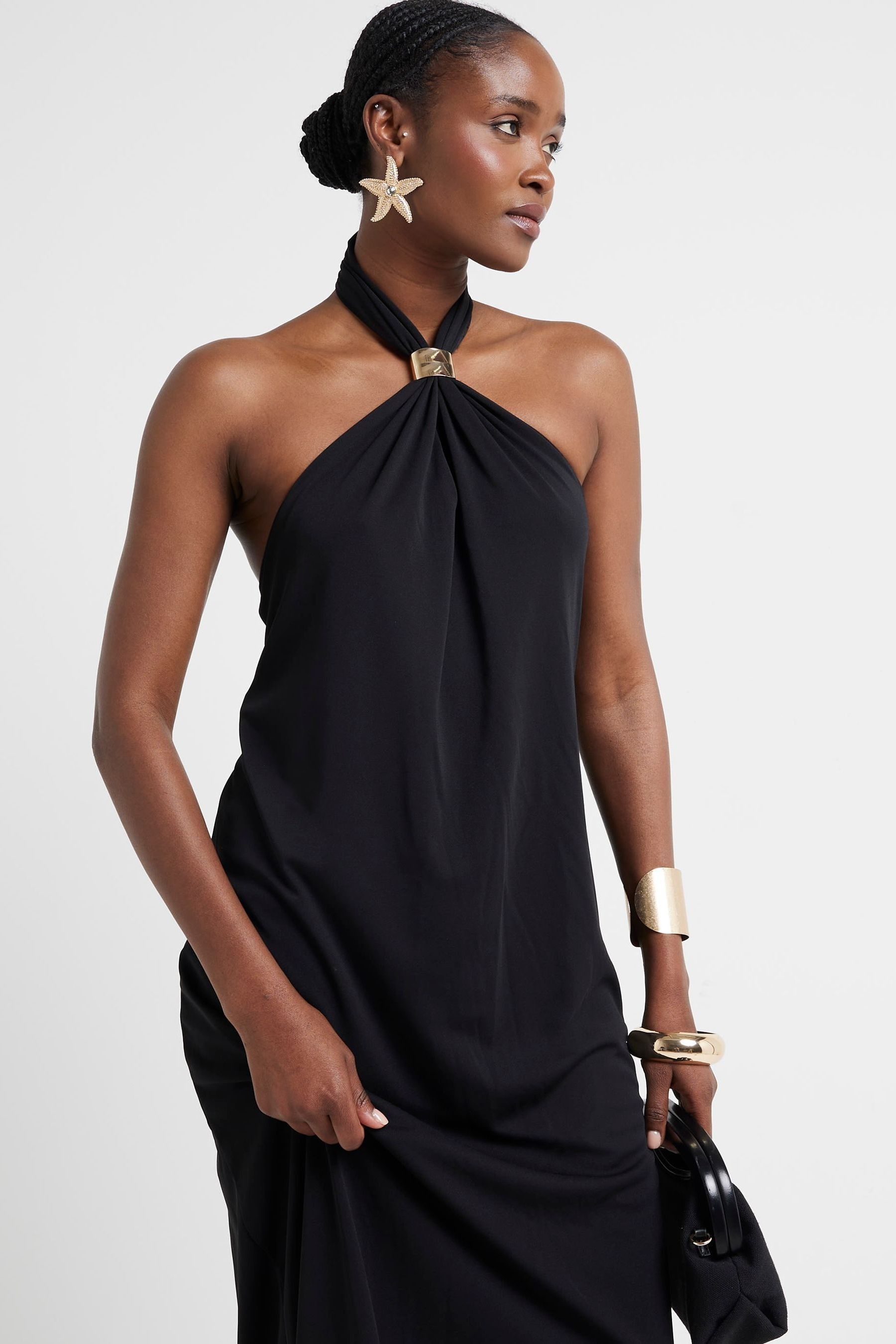 River island black halter neck dress top