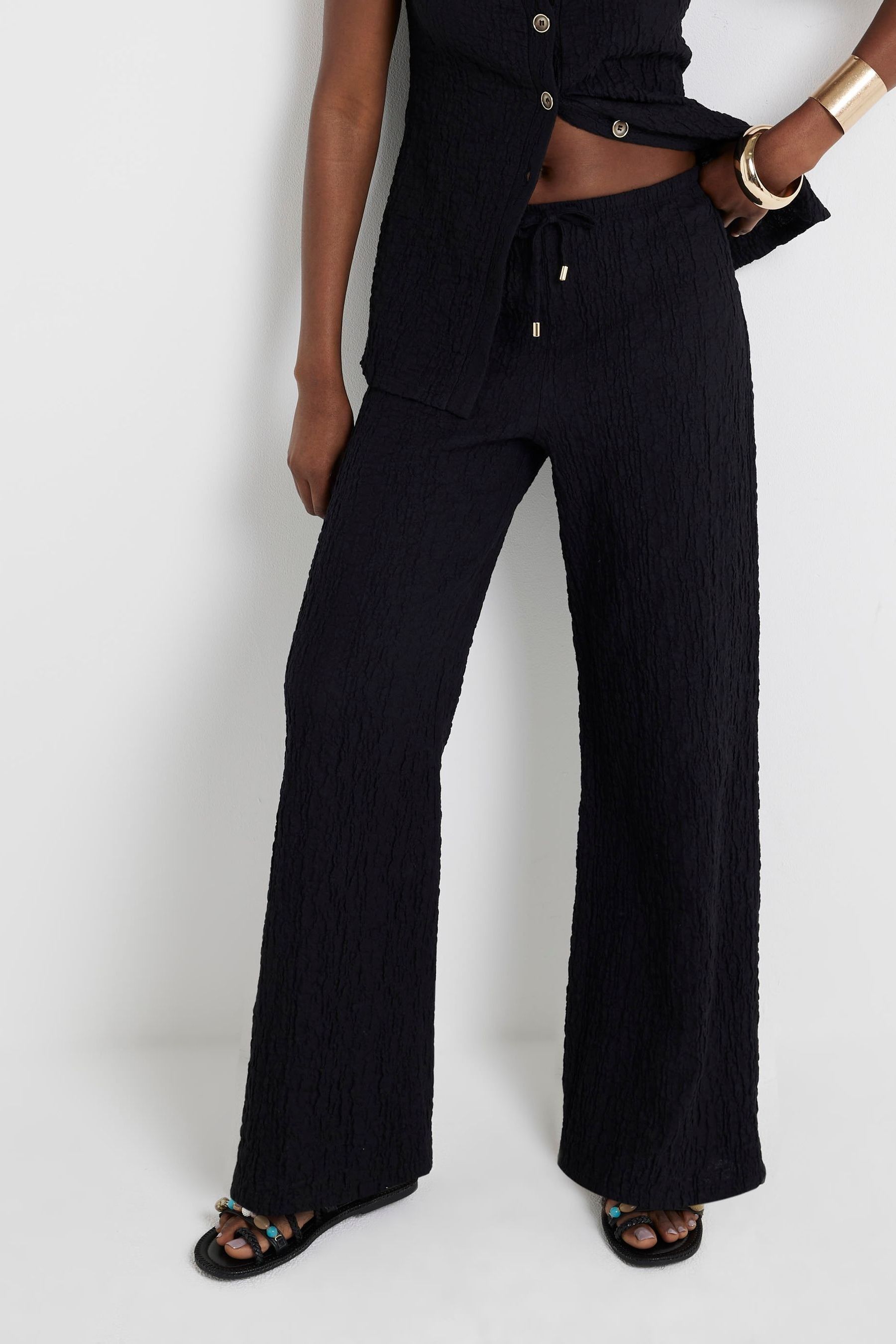 River island black wide leg trousers best sale