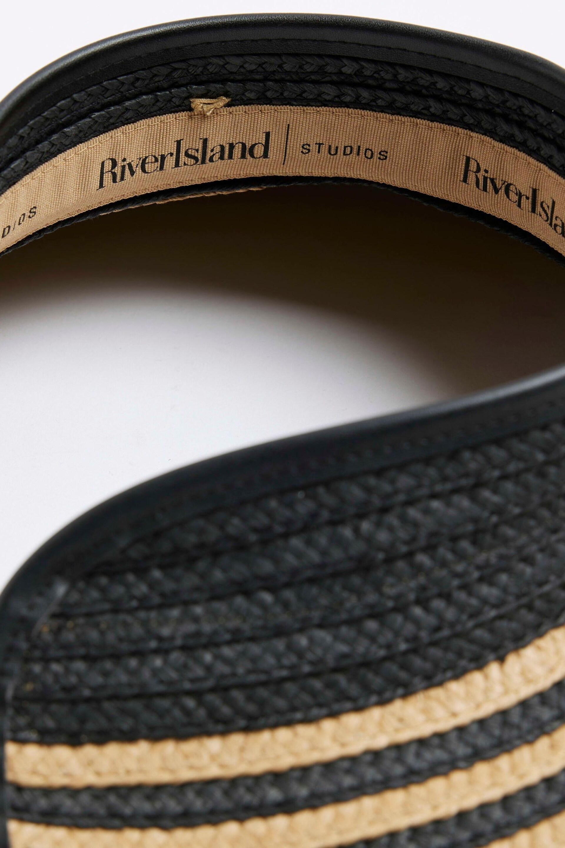 River Island Black Stripe Straw Visor Hat - Image 2 of 2