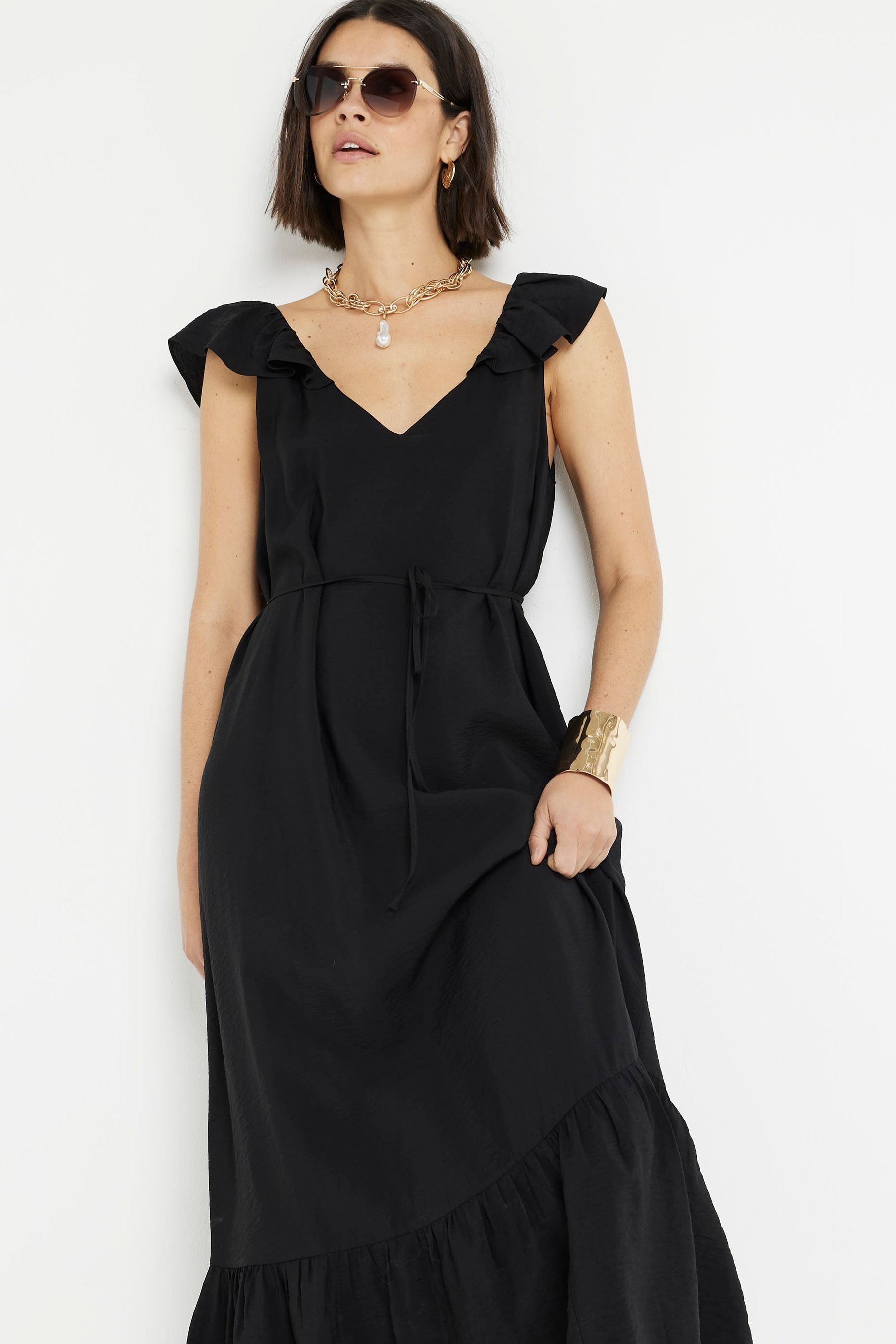 Buy River Island Black Floral Frill Sleeve Maxi Dress from the Next UK online shop