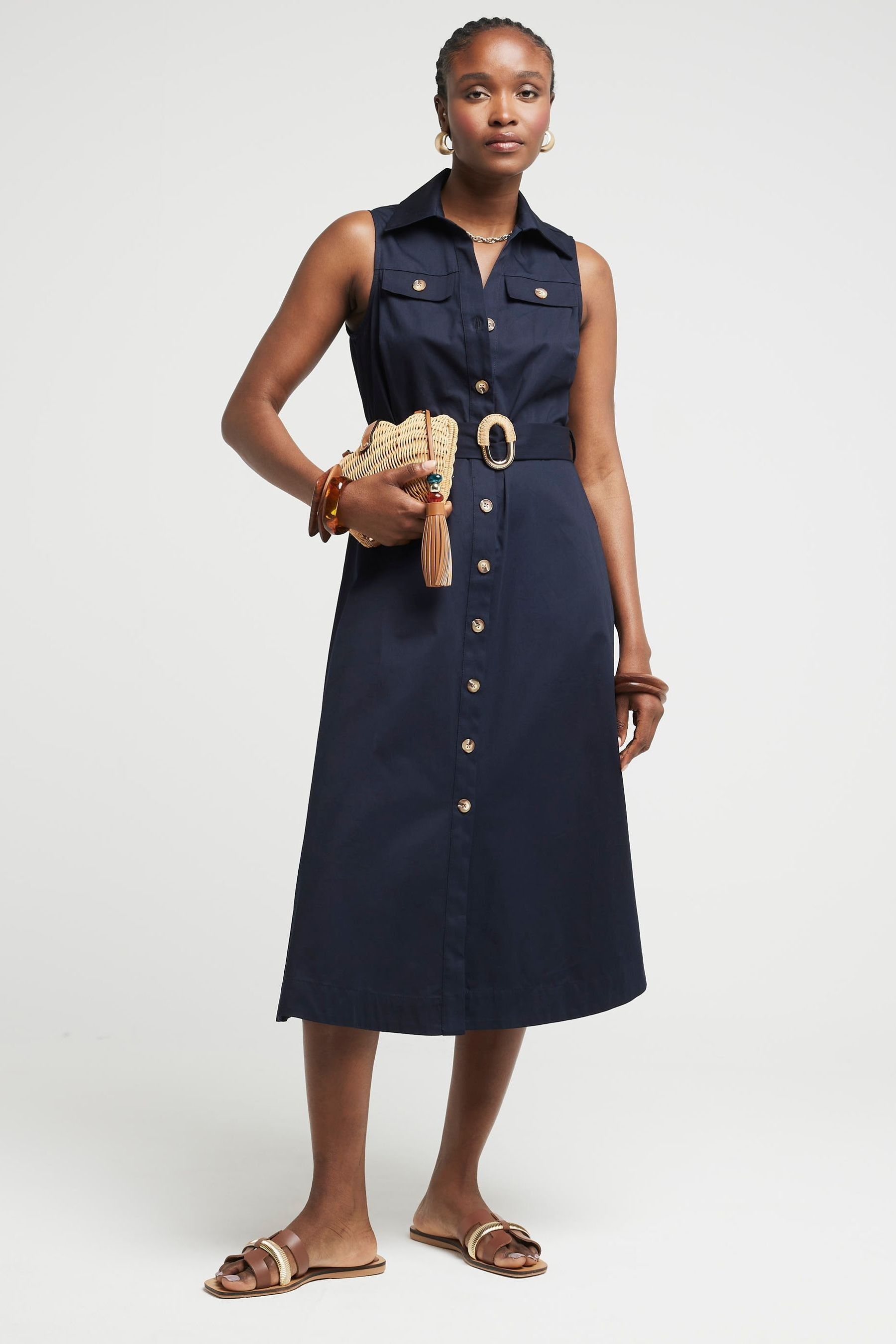 Buy River Island Blue Belted Midi Shirt Dress from the Next UK online shop
