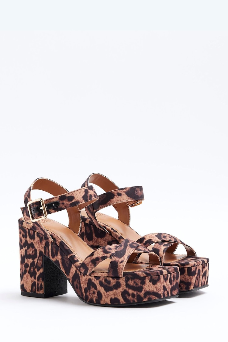 River Island Brown Cross Strap Platform Sandals - Image 2 of 4