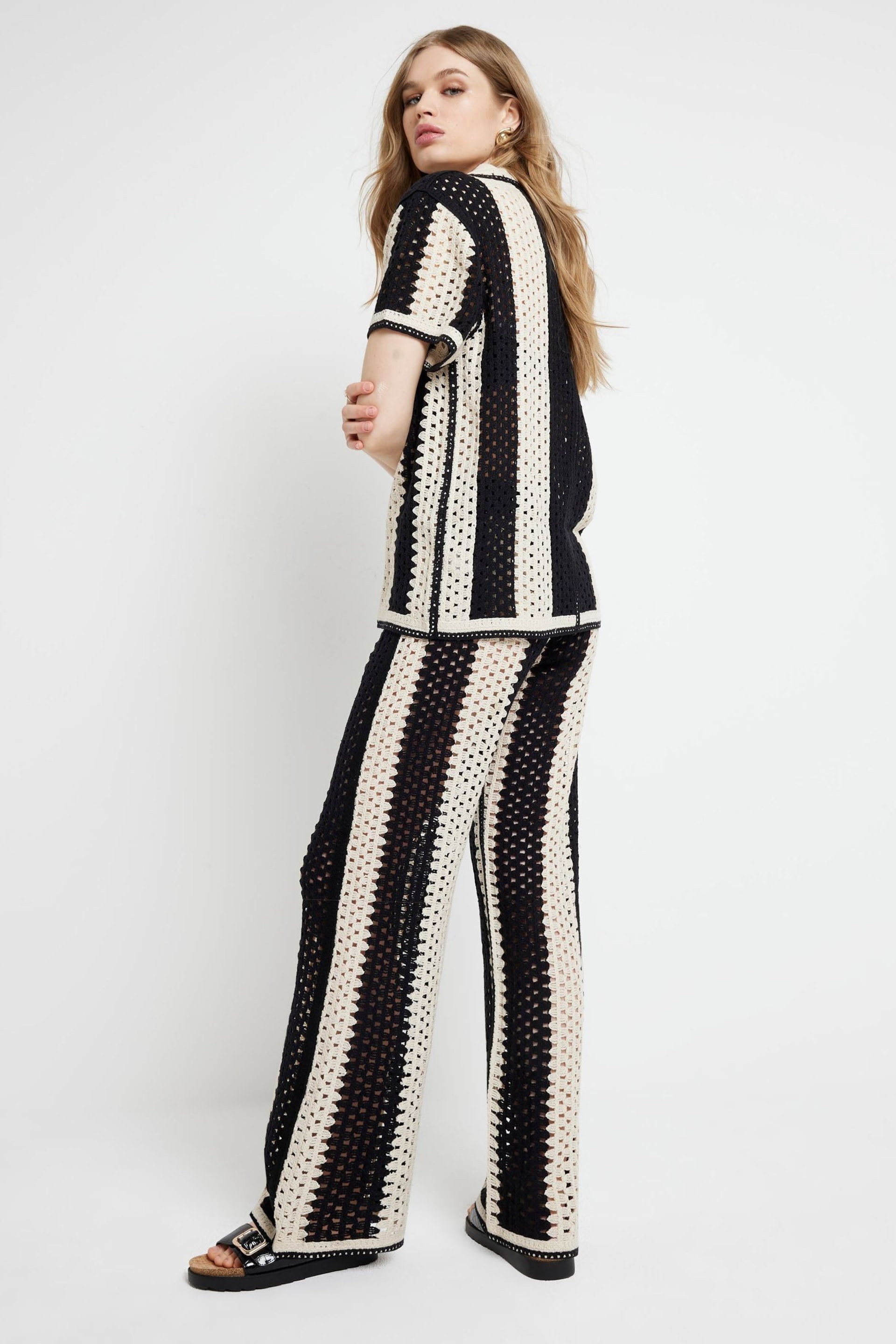 River Island Black Striped Crochet Trousers - Image 2 of 3