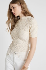 River Island Cream Mesh Textured Top - Image 1 of 4