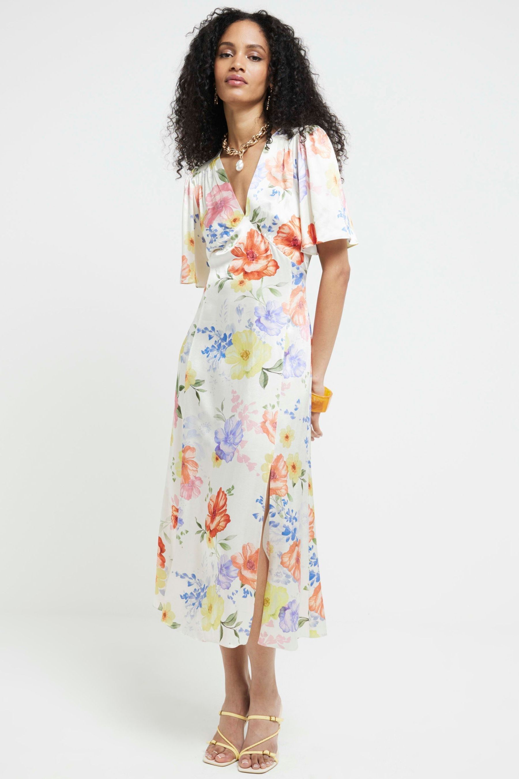 River Island White Angel Sleeve Midi Tea Dress