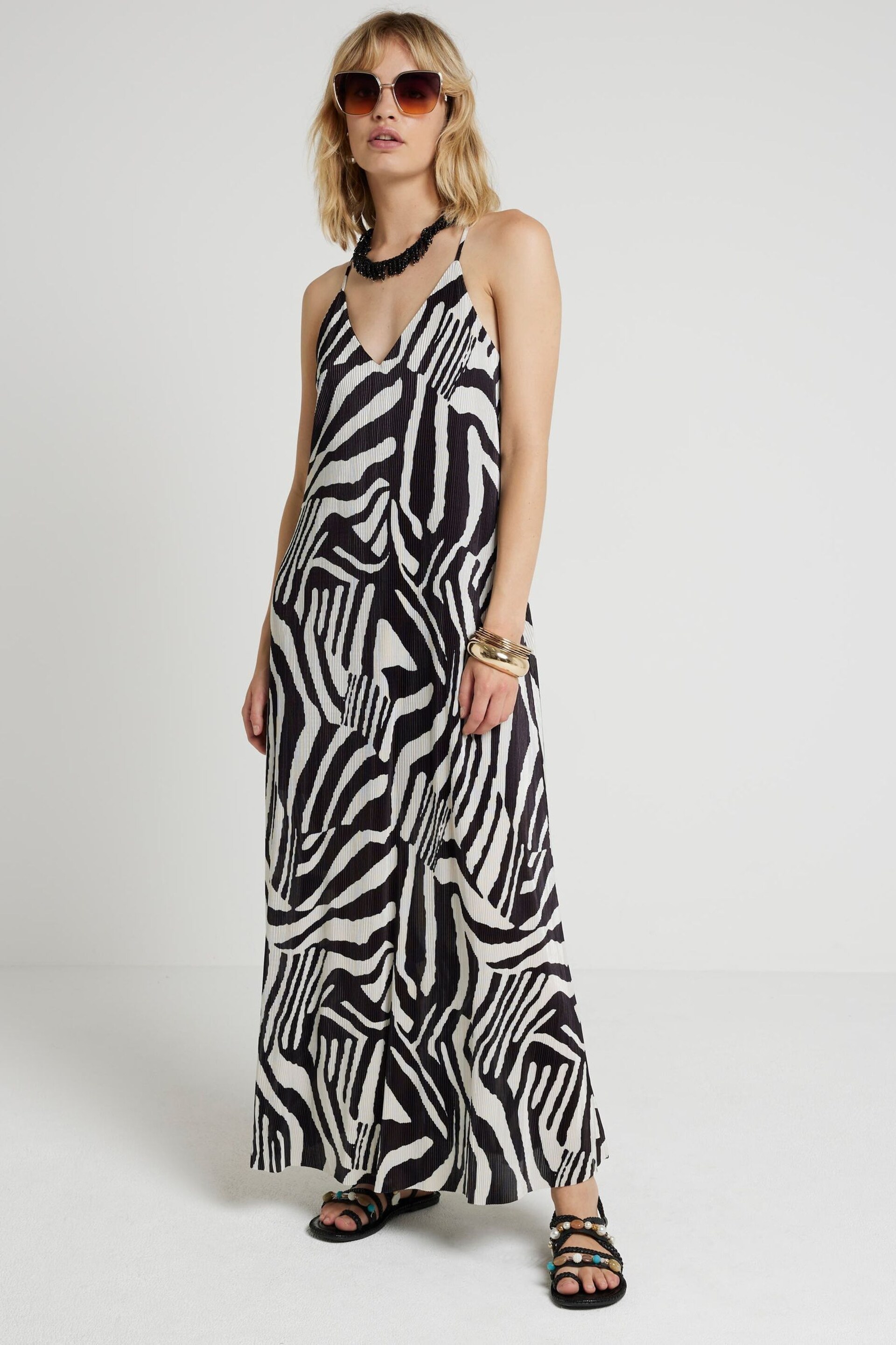 River Island Black Zebra Print V-Neck Maxi Dress - Image 1 of 5