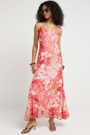 River Island Pink Embellished Leopard Print Slip Dress - Image 2 of 5