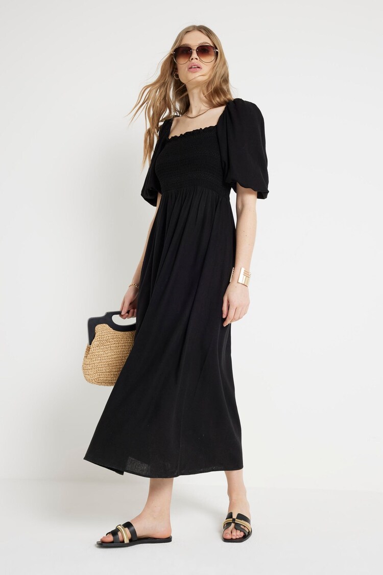 Buy River Island Black Square Neck Shirred Midi Dress from Next Singapore