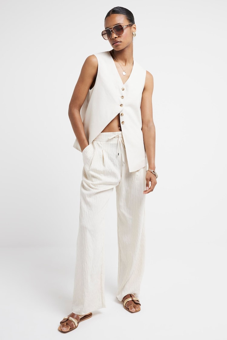 River Island Cream Stripe Wide Leg Trousers - Image 1 of 4