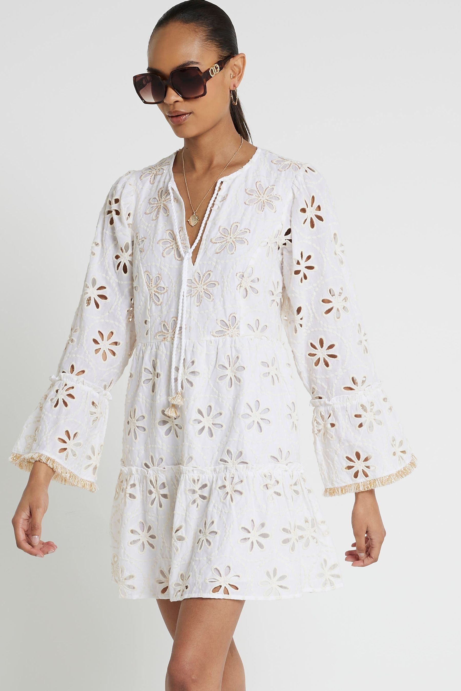 River island white fringe dress deals
