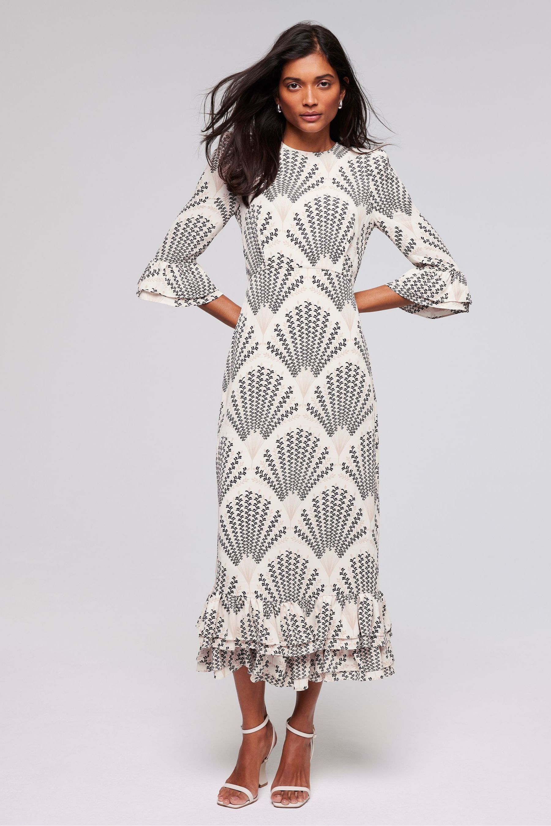 Buy Mint Velvet Cream Print Ruffle Midi Dress from Next Luxembourg