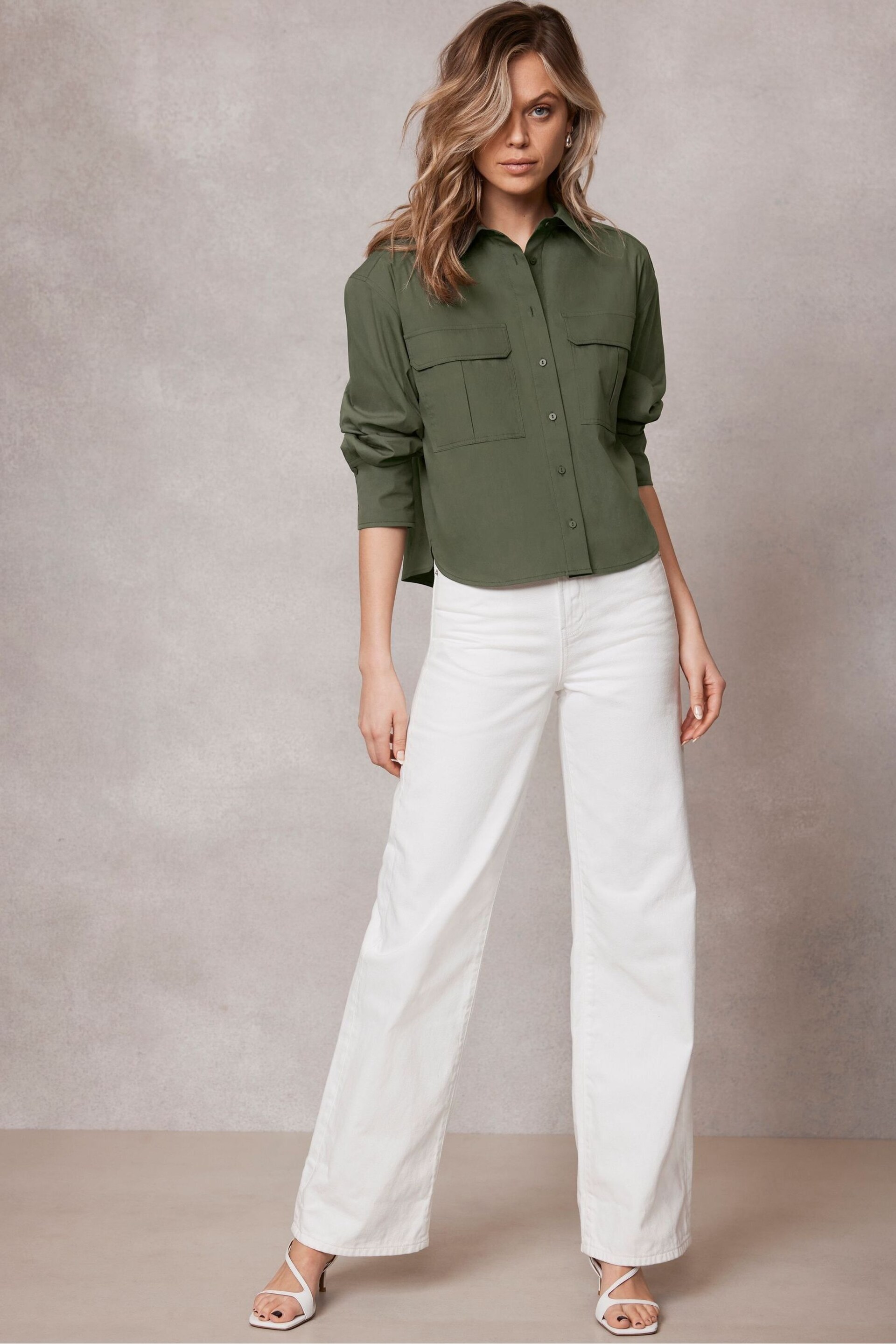 Mint Velvet Green Cropped Utility Shirt - Image 2 of 2