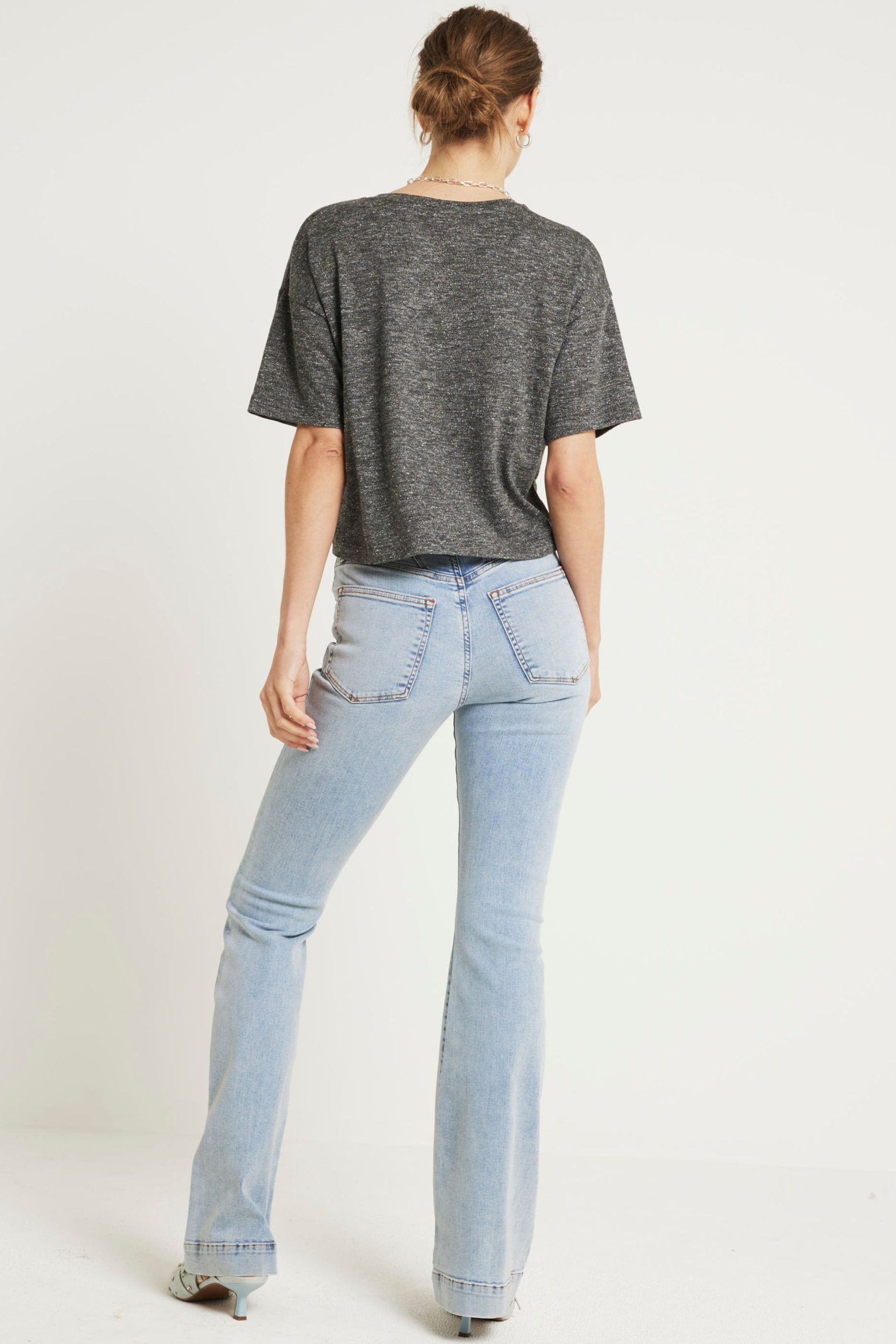 River Island Blue High Rise Tummy Hold Flare Jeans - Image 2 of 4