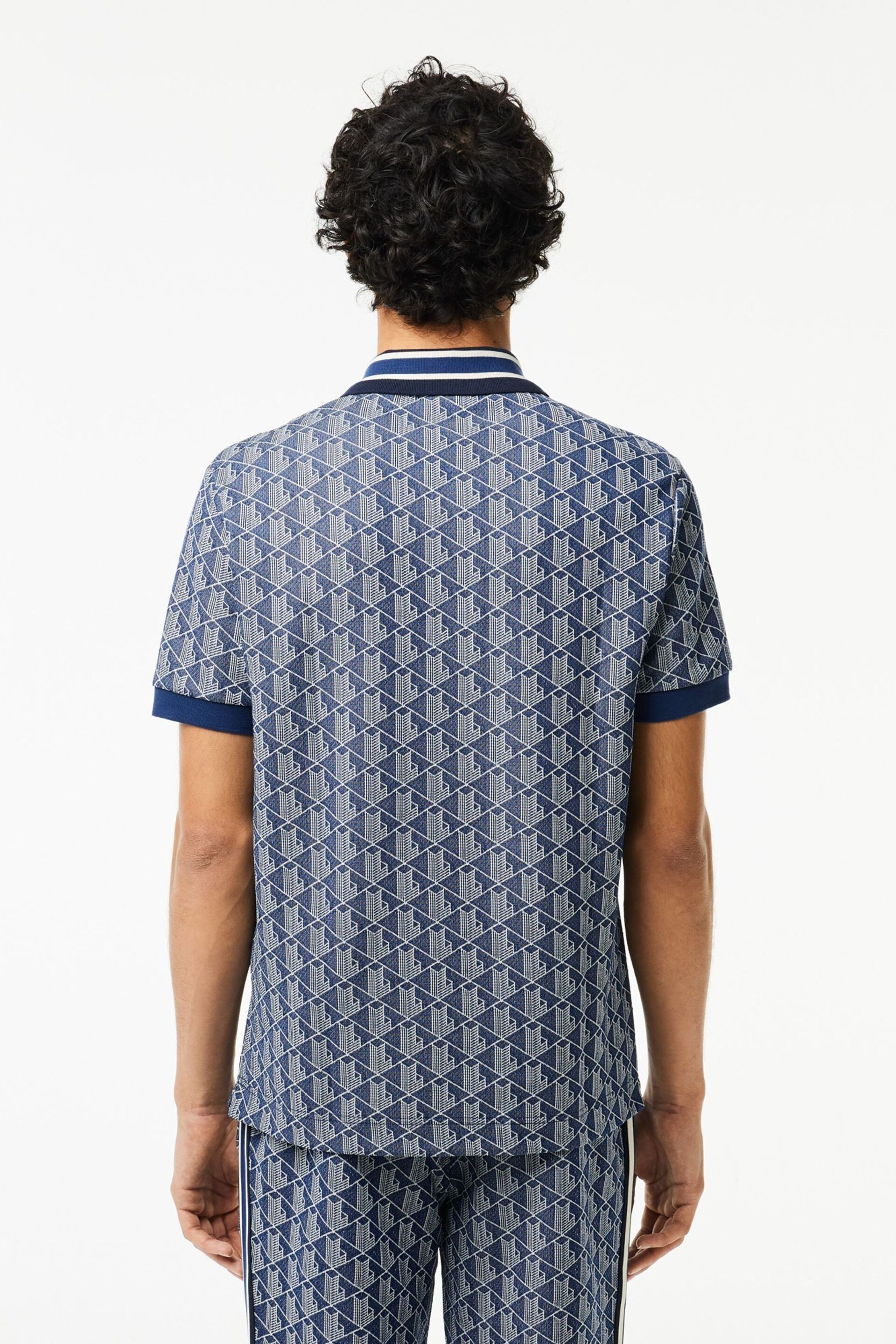 Lacoste Blue Monogram Polo Shirt - Image 2 of 6