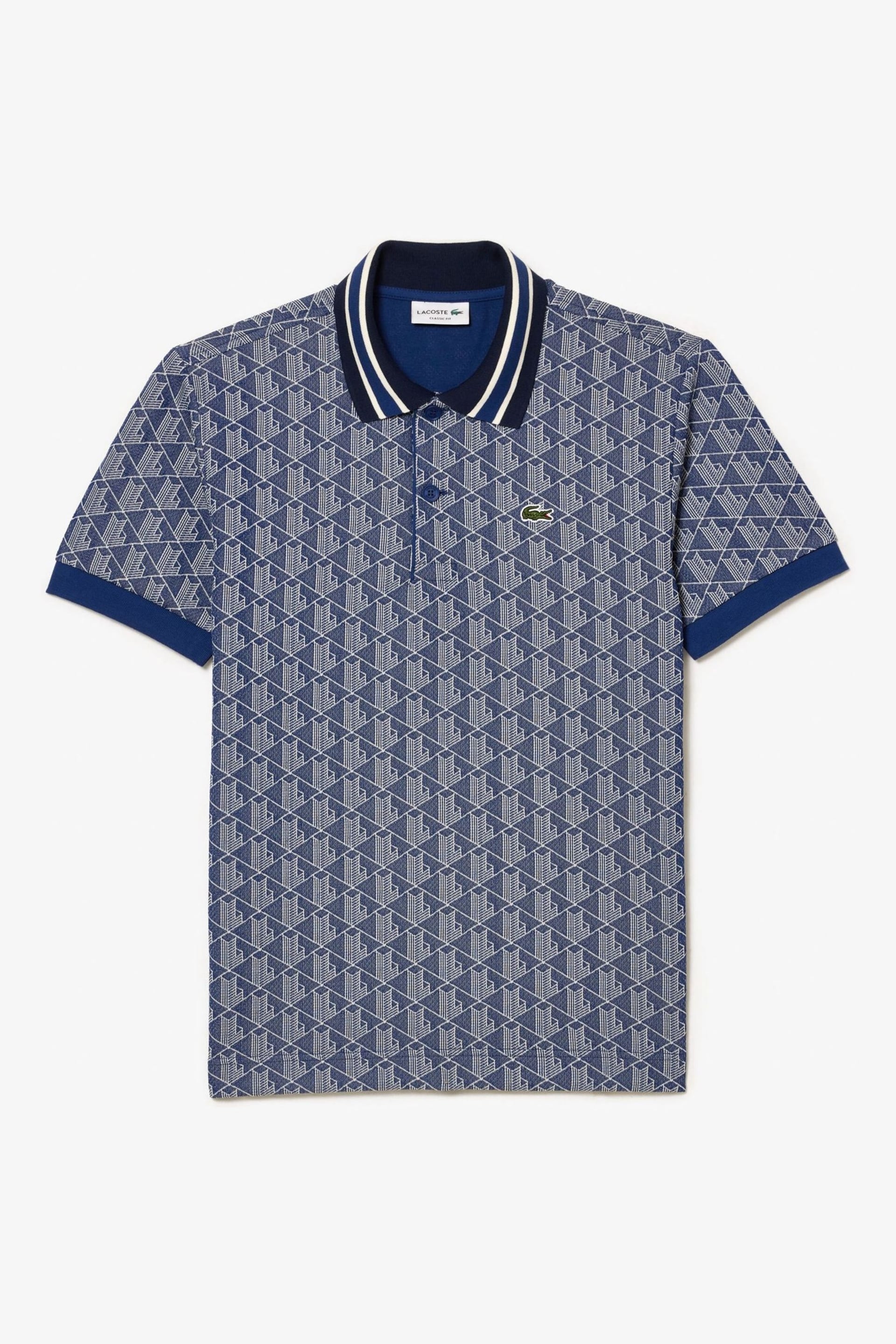 Lacoste Blue Monogram Polo Shirt - Image 5 of 6