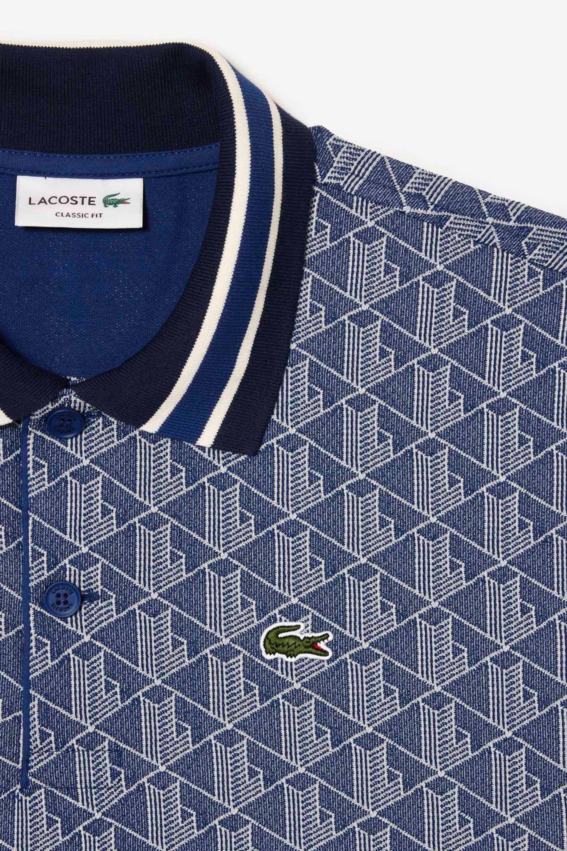 Lacoste Blue Monogram Polo Shirt - Image 6 of 6