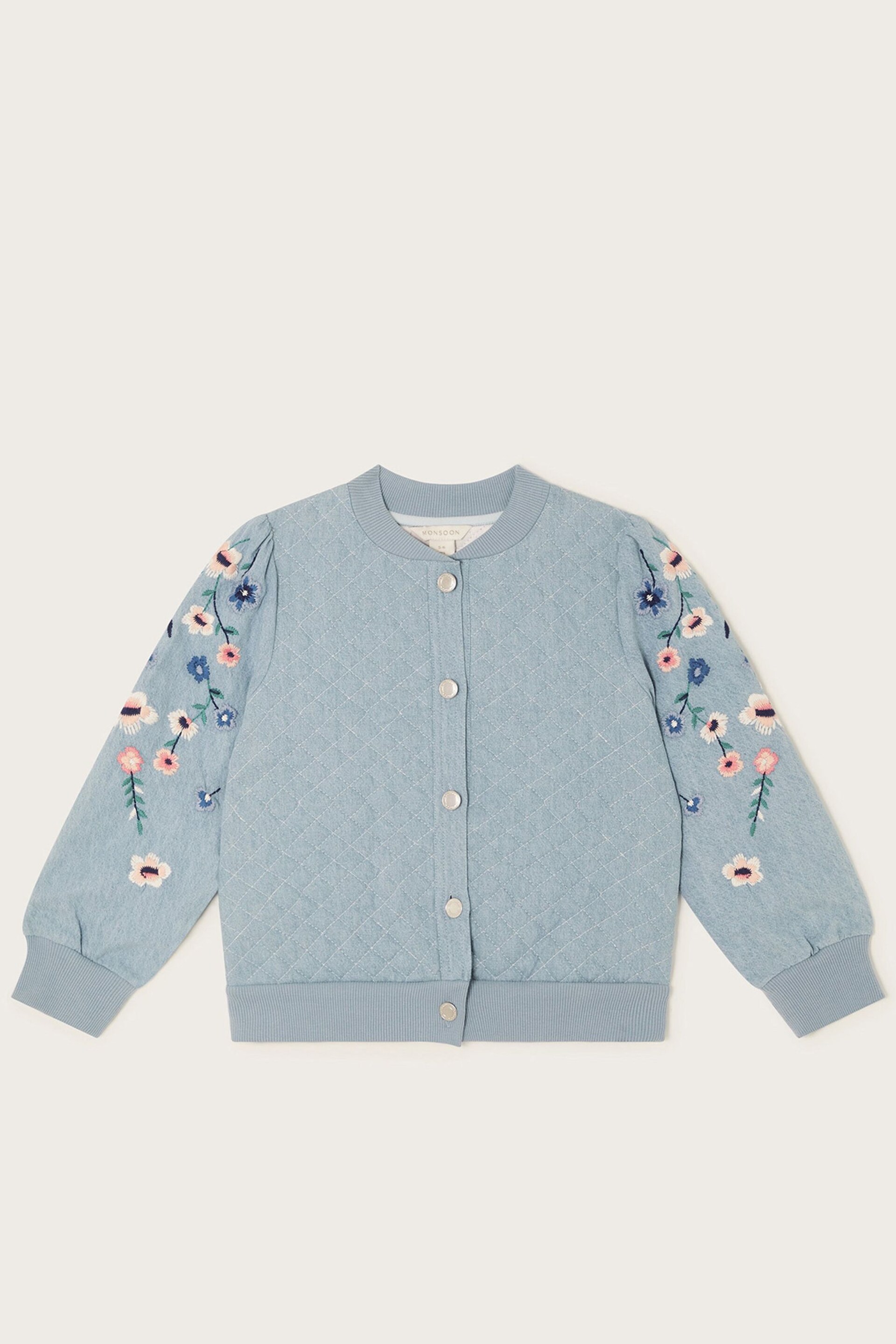 Monsoon Blue Chambray Embroidered Bomber Jacket - Image 1 of 3