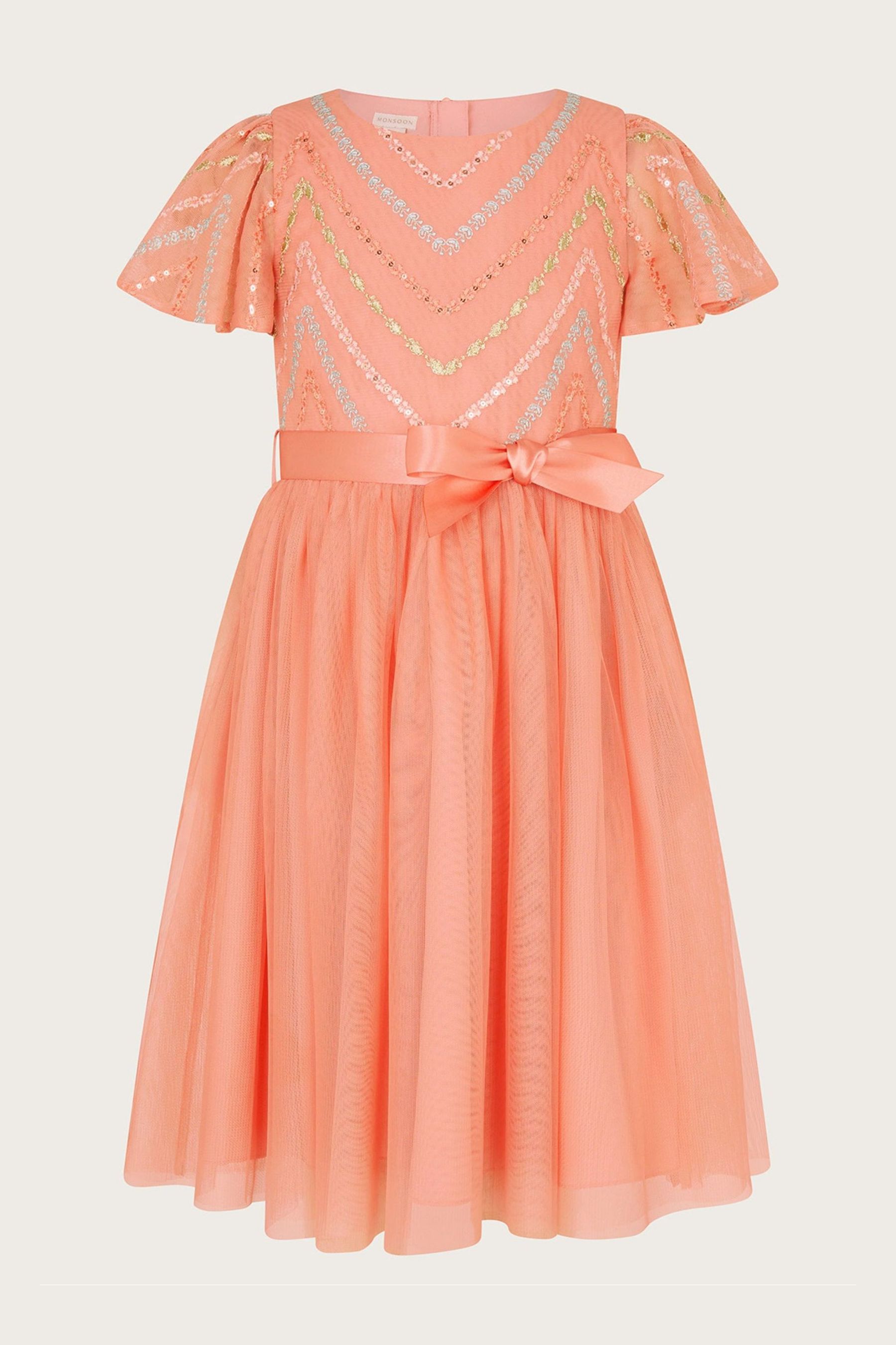 Buy Monsoon Orange Chevron Flower Tulle Dress from Next Luxembourg