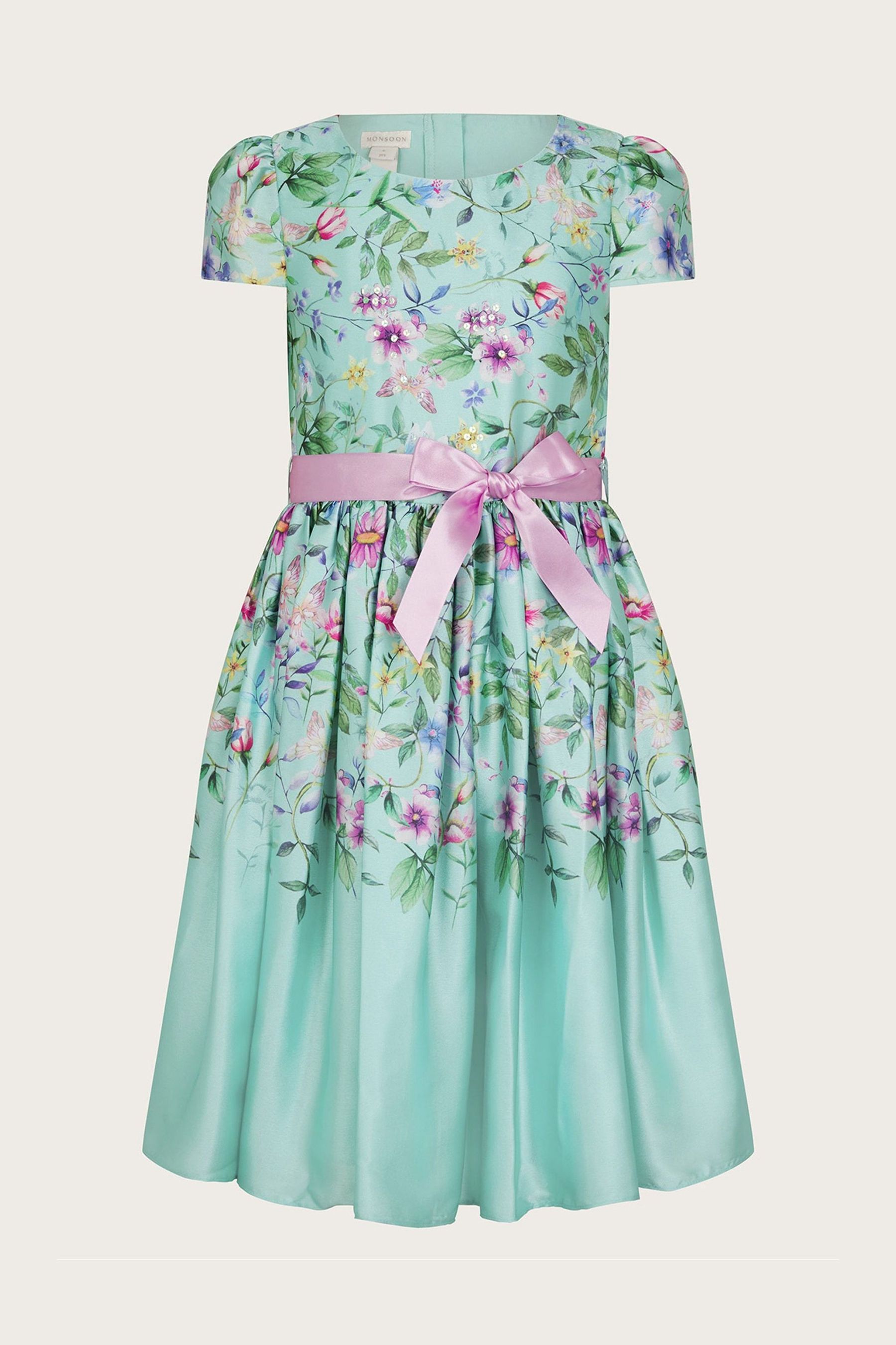 Buy Monsoon Green Botanical Print Satin Dress from Next United Arab Emirates