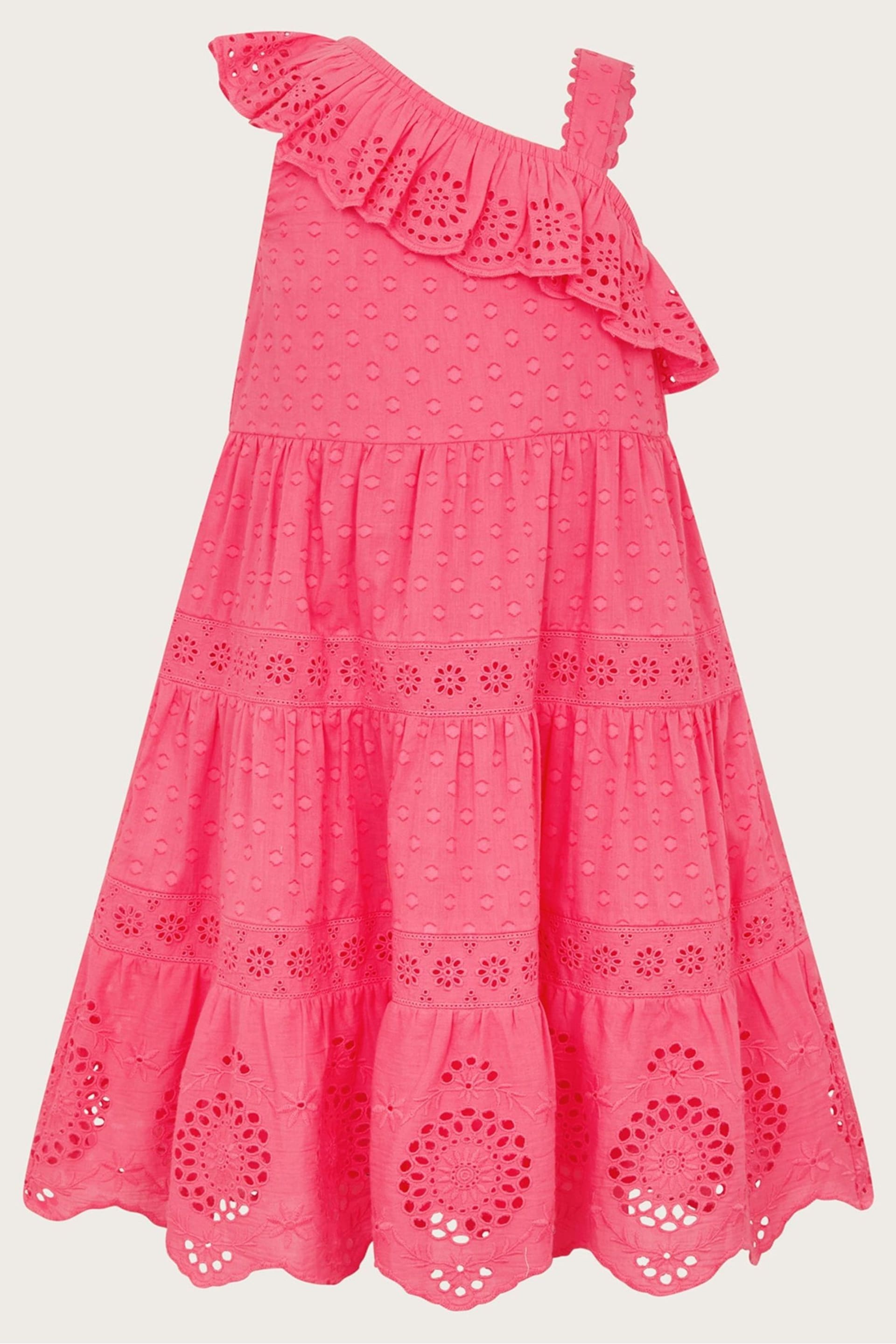 Monsoon Pink One-Shoulder Broderie Dress - Image 1 of 3