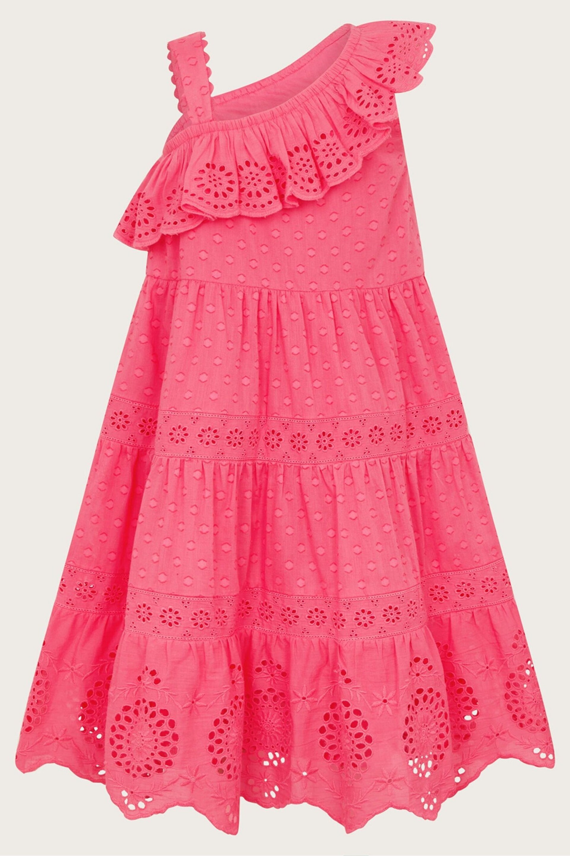 Monsoon Pink One-Shoulder Broderie Dress - Image 2 of 3