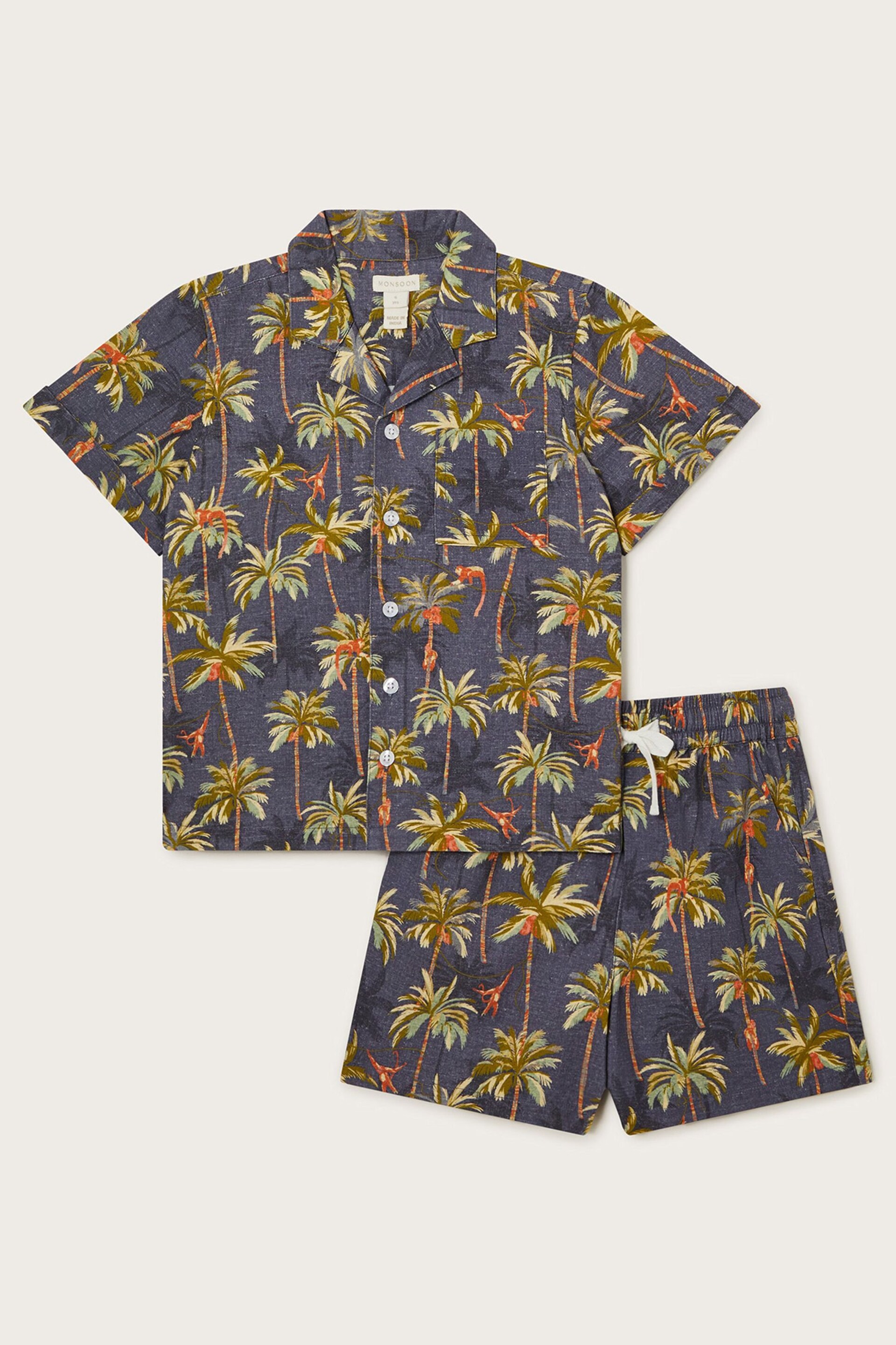 Monsoon Blue Monkey Print Shirt and Shorts Set - Image 1 of 3