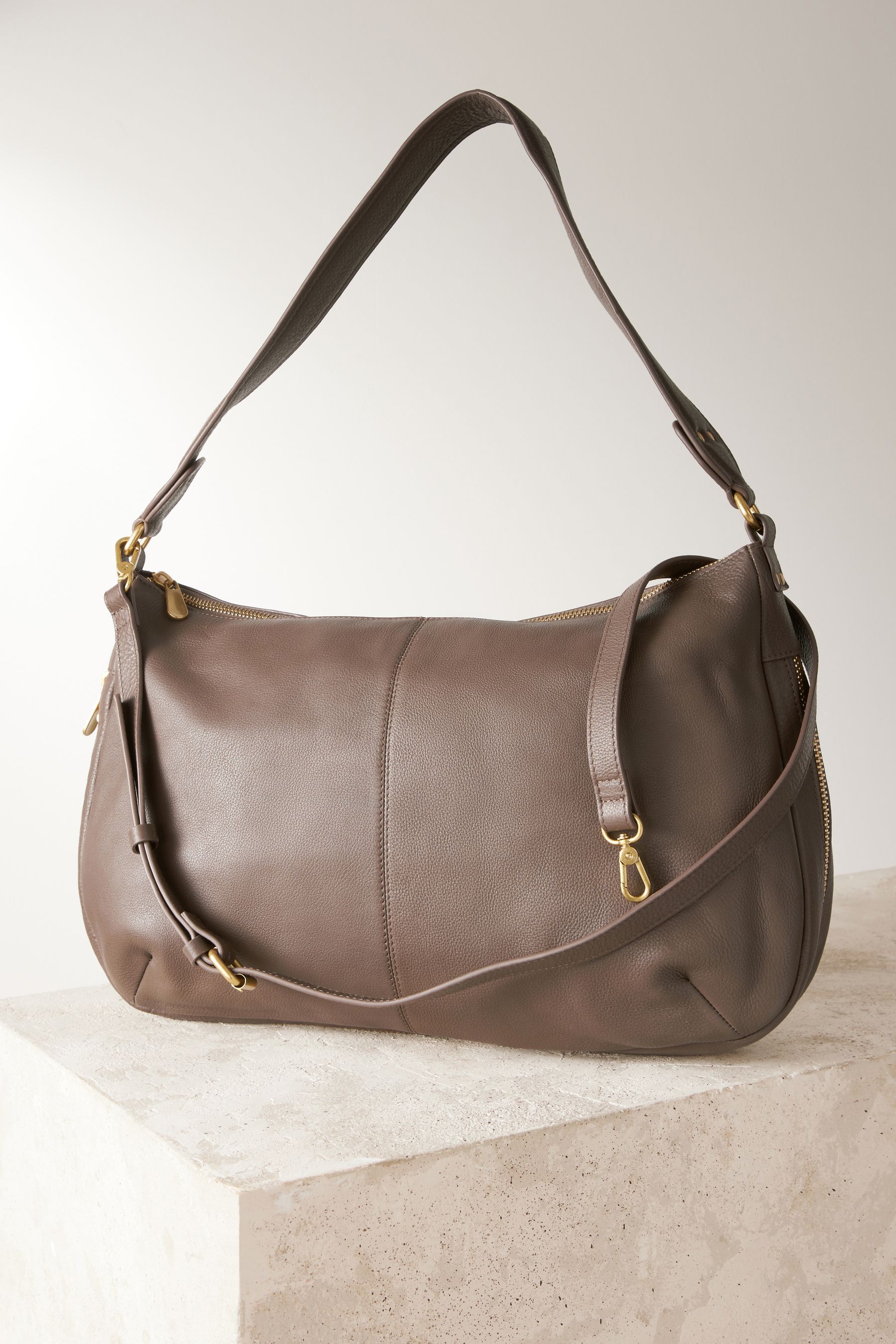 Buy Taupe Leather Curved Shoulder Bag from Next Australia