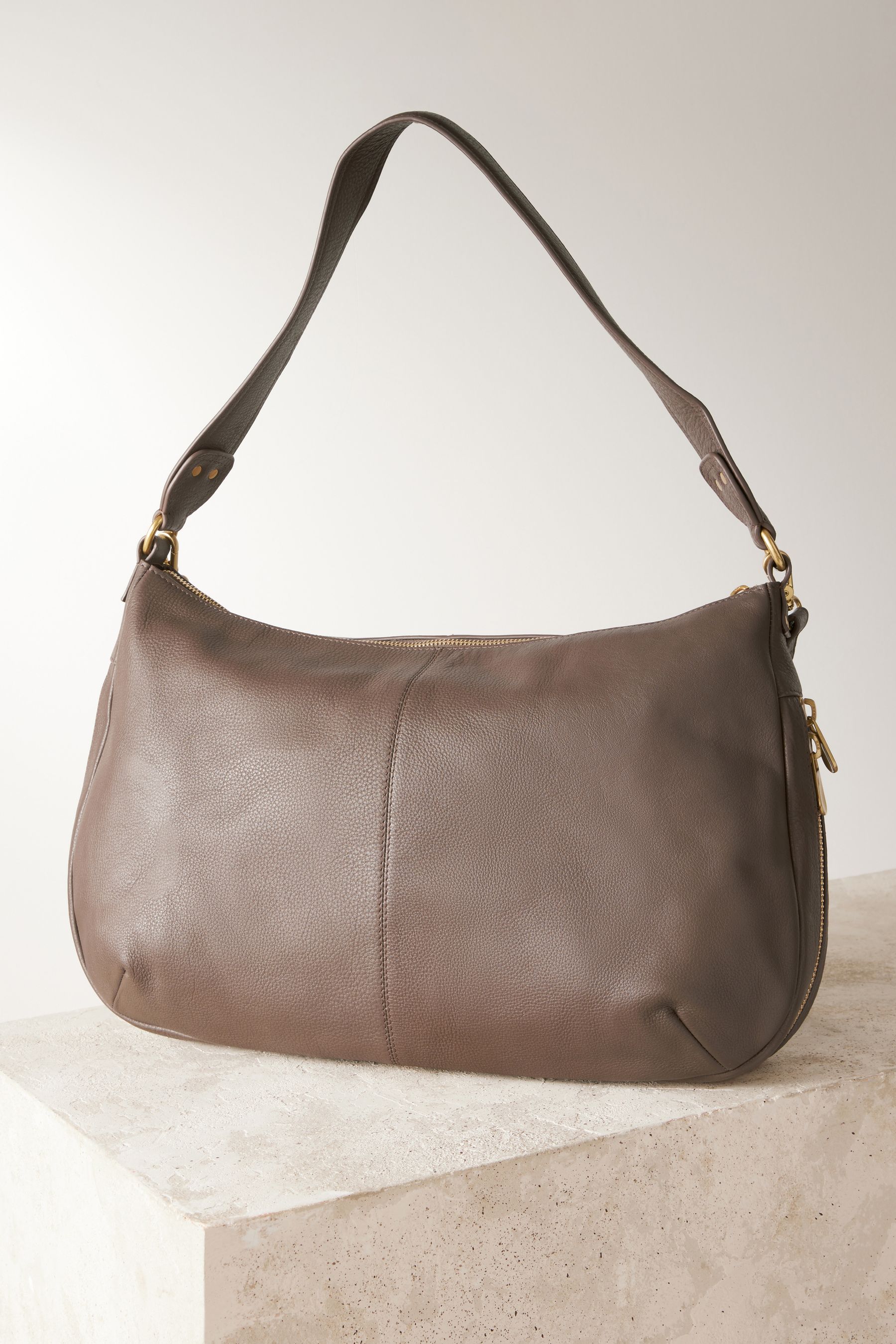 Buy Taupe Leather Curved Shoulder Bag from the Next UK online shop