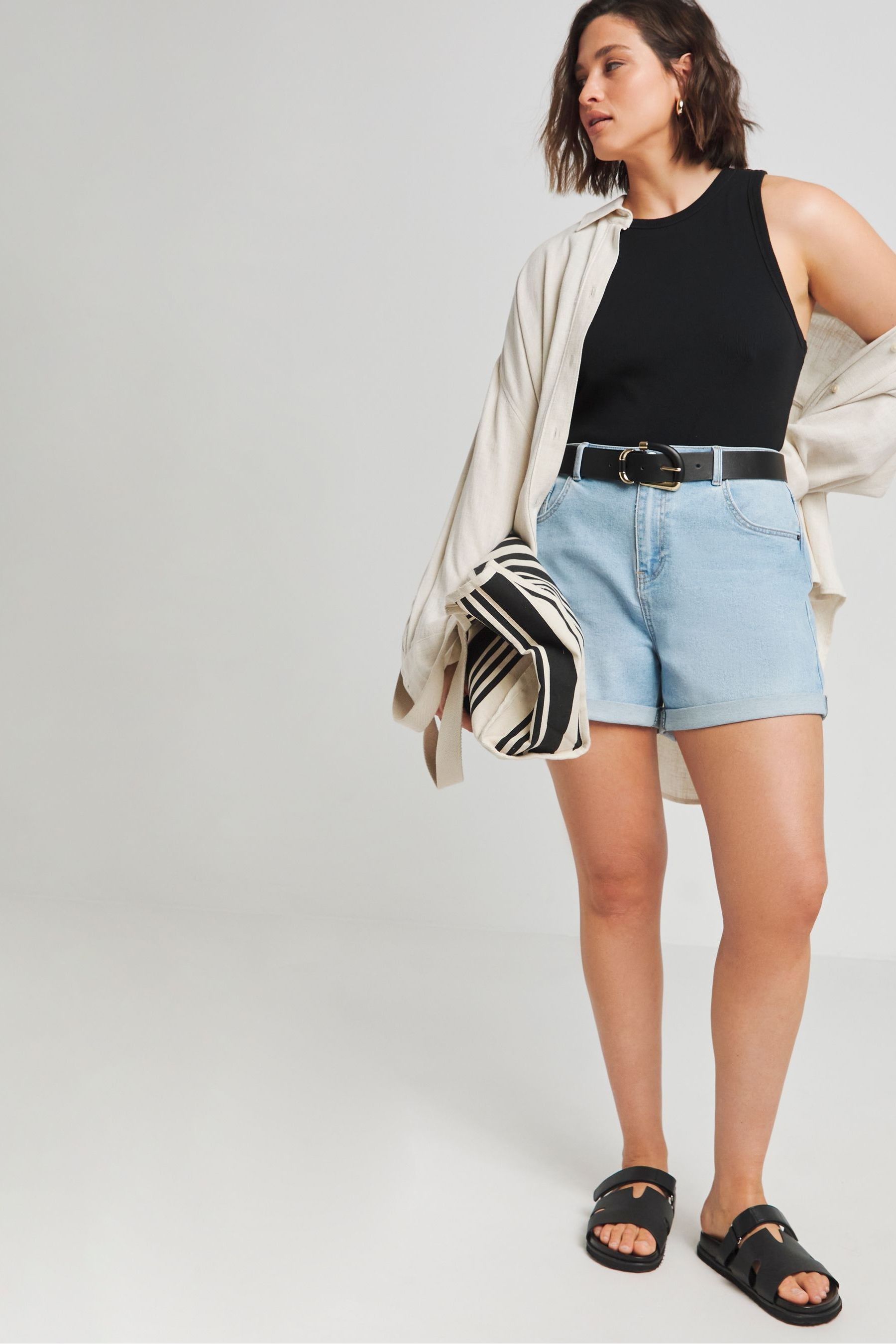 Buy Simply Be Light Blue Mom Roll Hem Denim Shorts from Next Canada