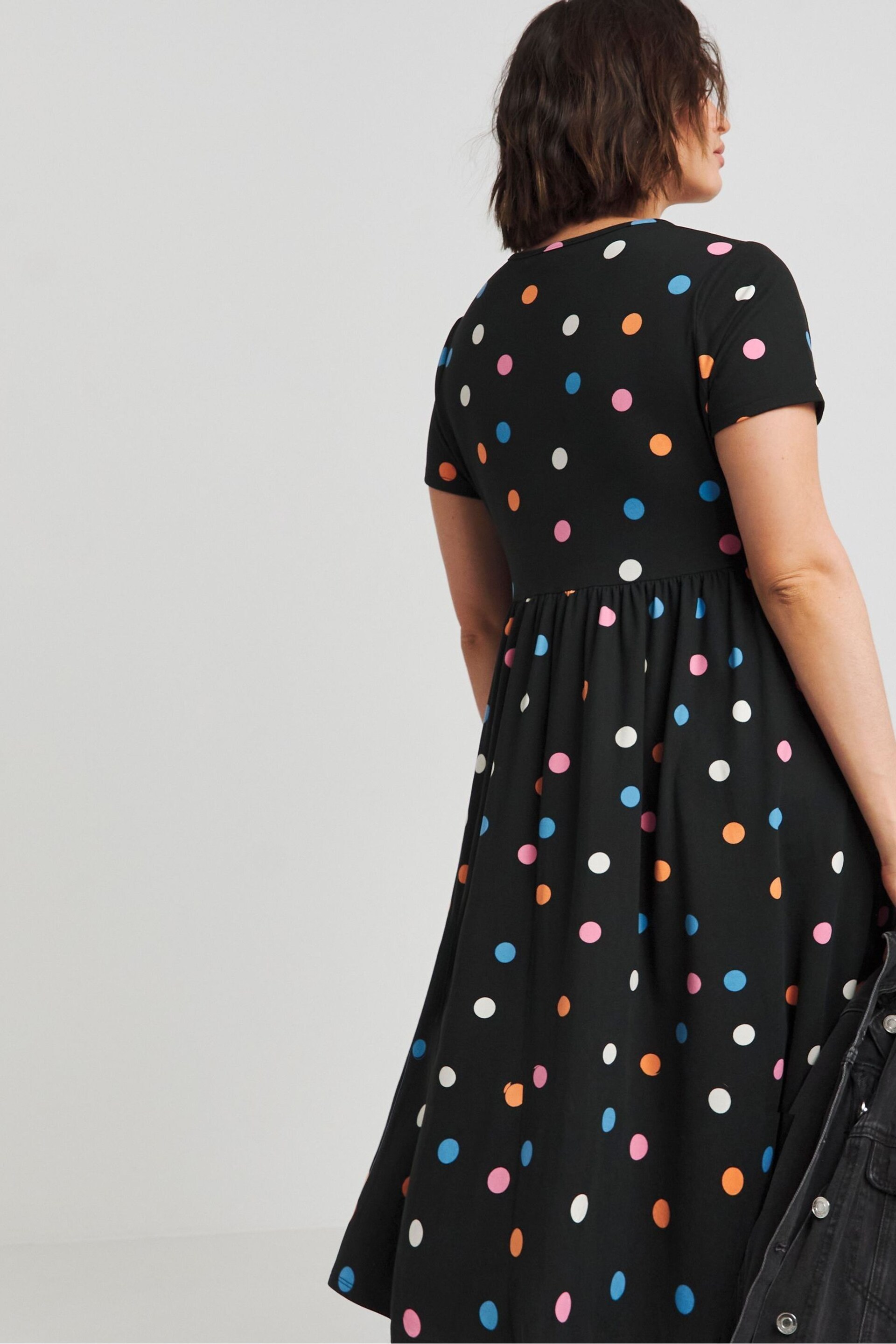 Simply Be Black Spot Print Supersoft Pocket Midi Dress - Image 2 of 4