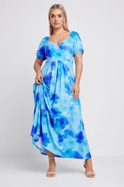 Yours Curve Blue Limited Collection Blur Floral Print Wrap Maxi Dress - Image 3 of 5