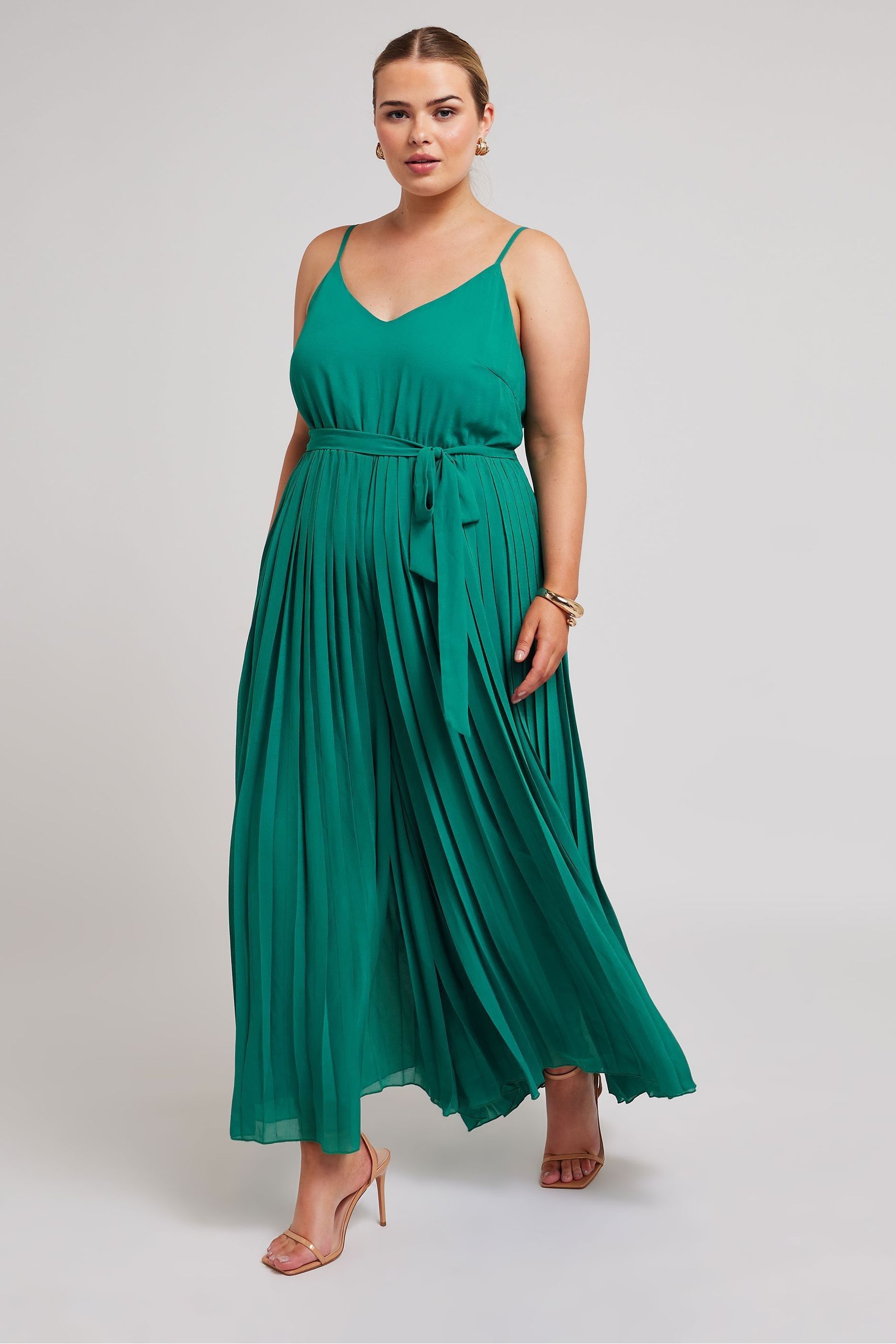 Green pleated jumpsuit sales