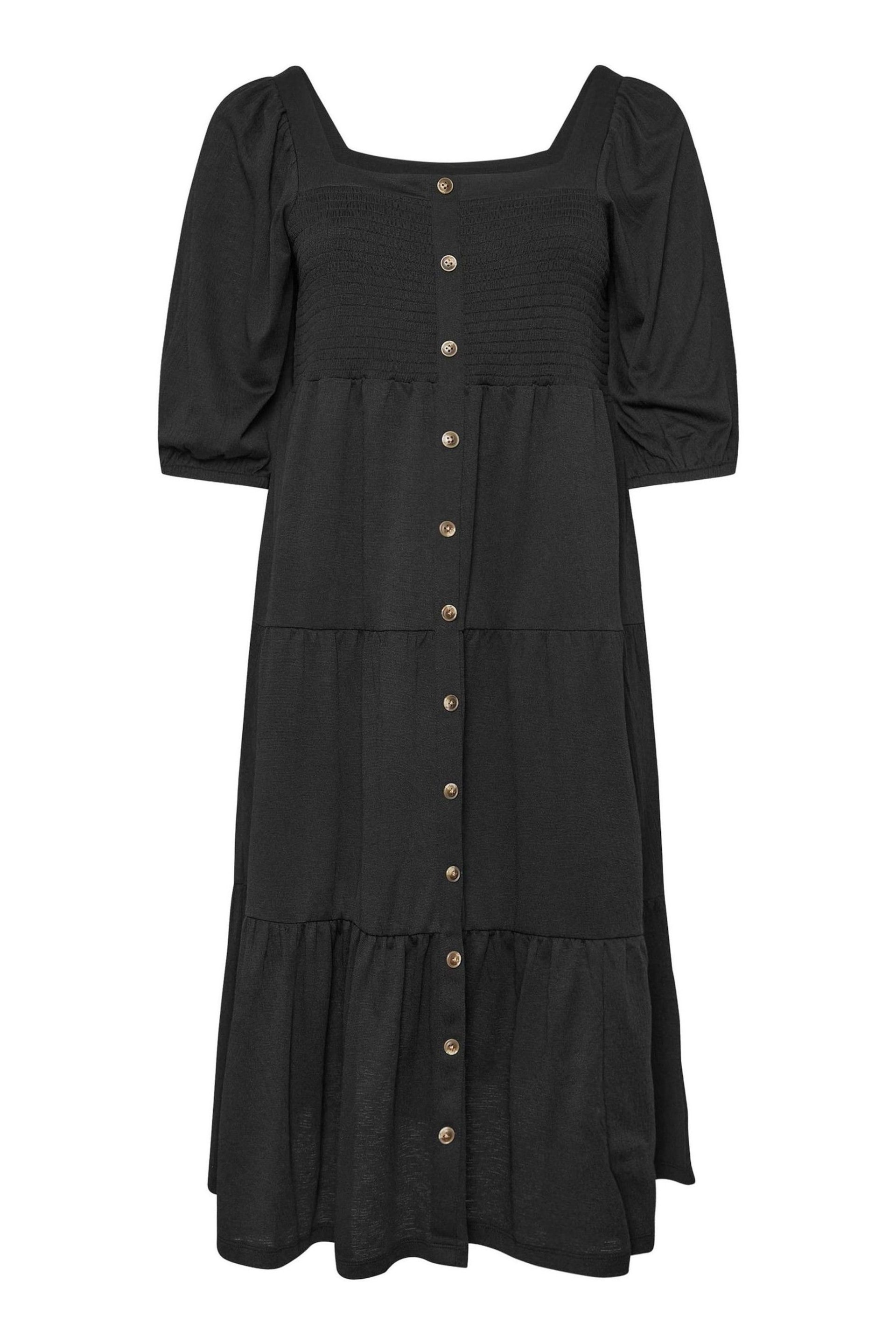 Yours Curve Black Button Front Tiered Midi Dress - Image 5 of 5