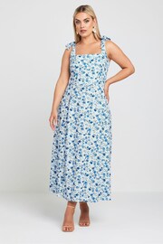 Yours Curve White LIMITED COLLECTION Curve Blue Floral Print Bow Strap Midaxi Dress - Image 2 of 6