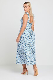 Yours Curve White LIMITED COLLECTION Curve Blue Floral Print Bow Strap Midaxi Dress - Image 3 of 6