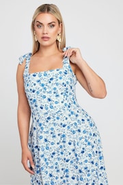Yours Curve White LIMITED COLLECTION Curve Blue Floral Print Bow Strap Midaxi Dress - Image 4 of 6