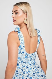 Yours Curve White LIMITED COLLECTION Curve Blue Floral Print Bow Strap Midaxi Dress - Image 5 of 6
