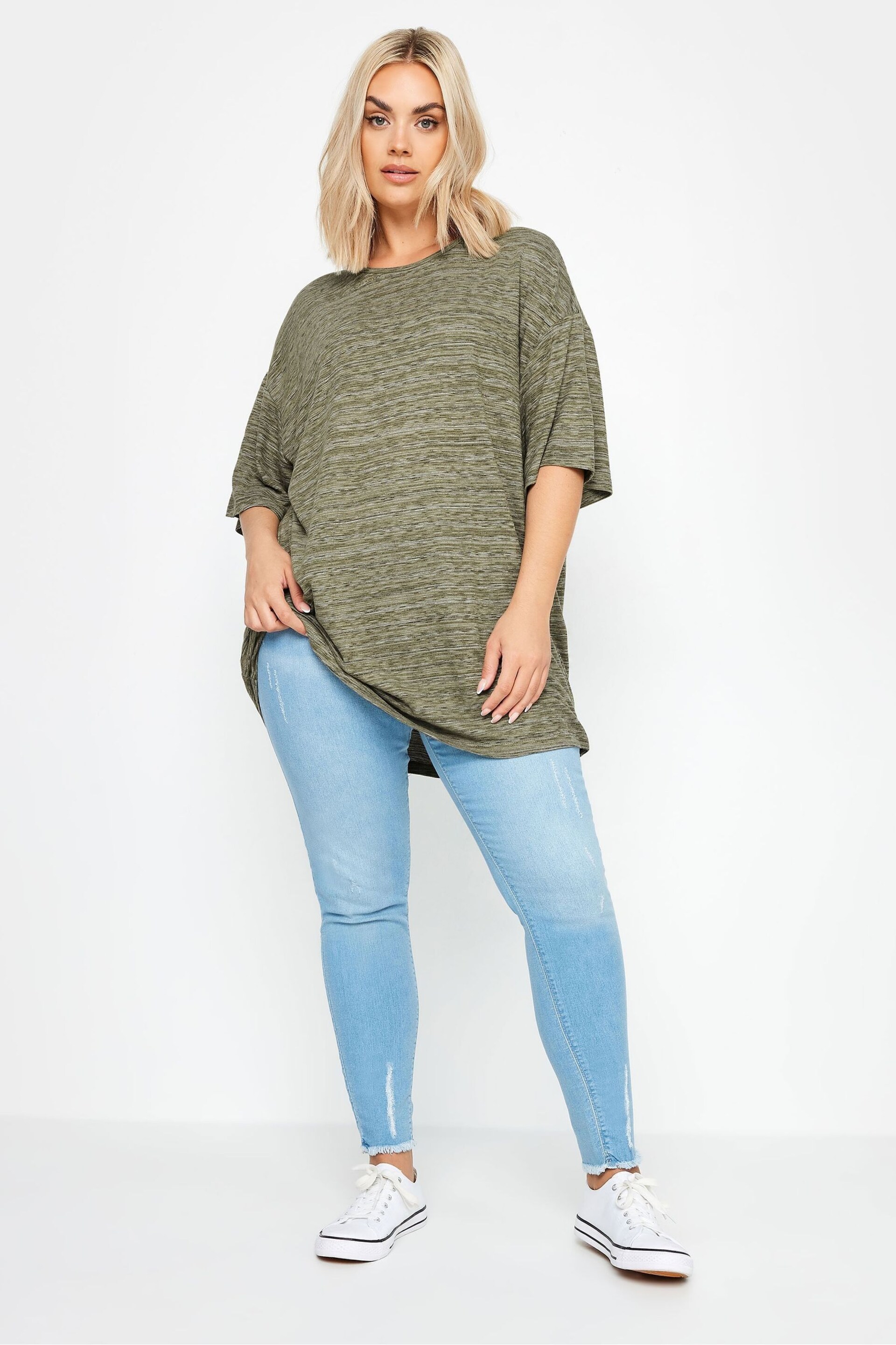 Yours Curve Green Oversized Striped Top - Image 2 of 5