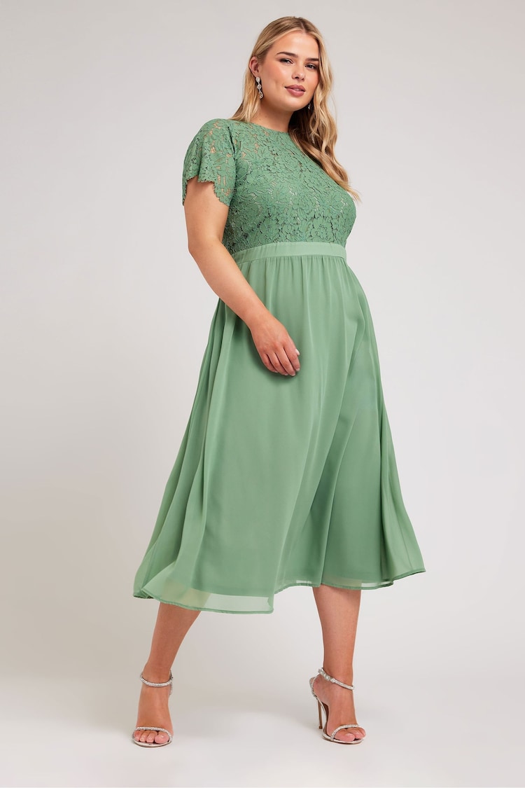 Yours Curve Green Lace Sweetheart Midi Dress - Image 1 of 5