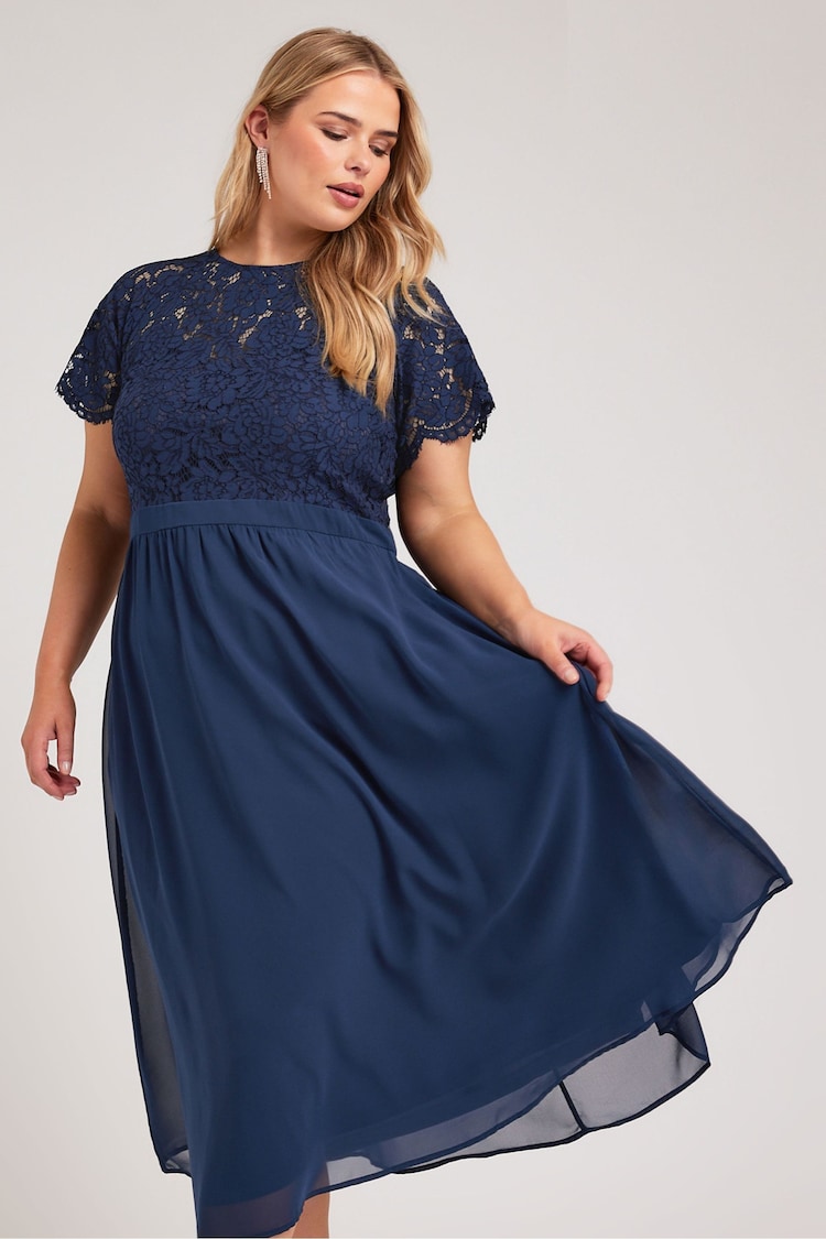 Yours Curve Blue Lace Sweetheart Midi Dress - Image 1 of 5