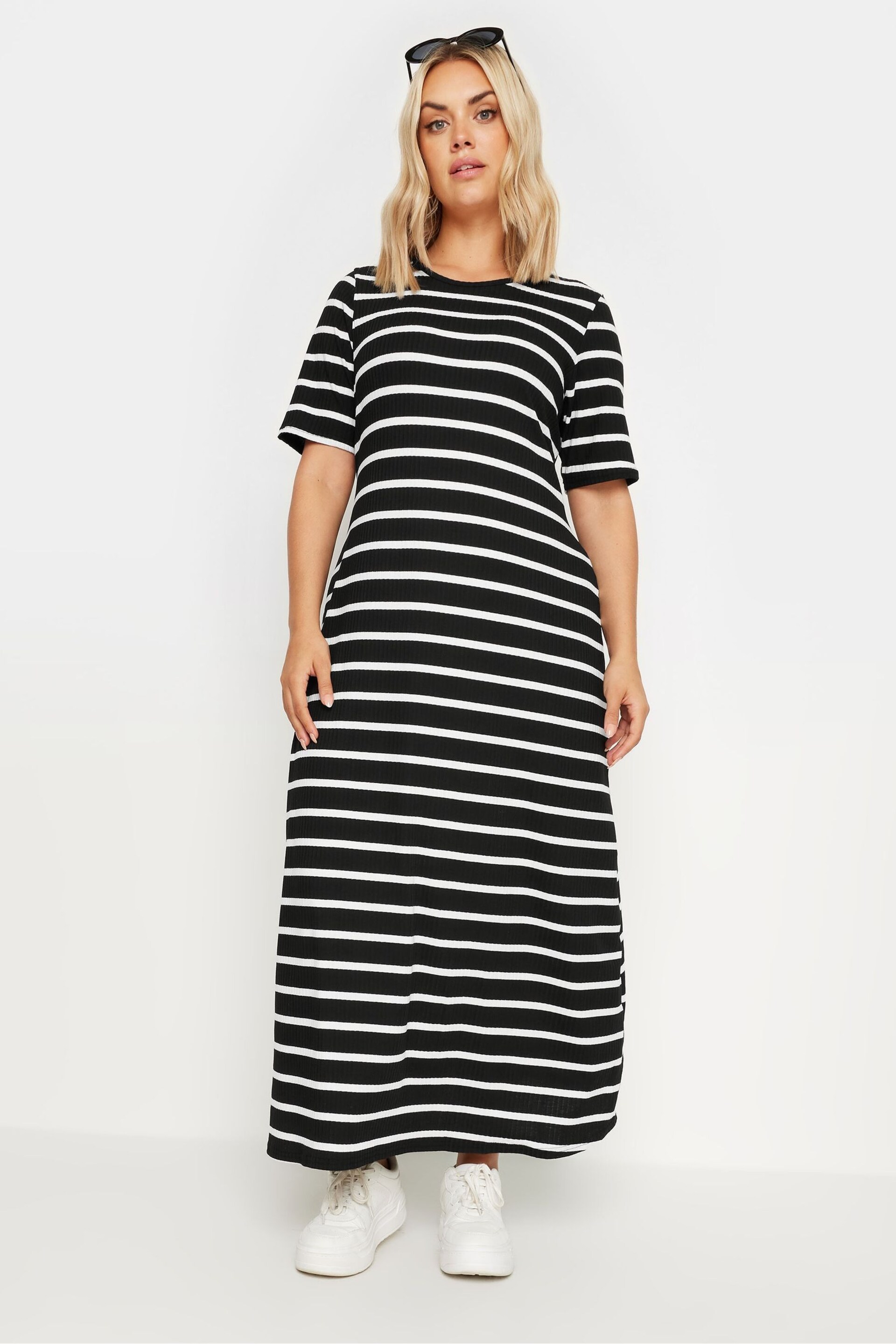 Yours Curve Black Stripe Ribbed Maxi Dress - Image 2 of 5