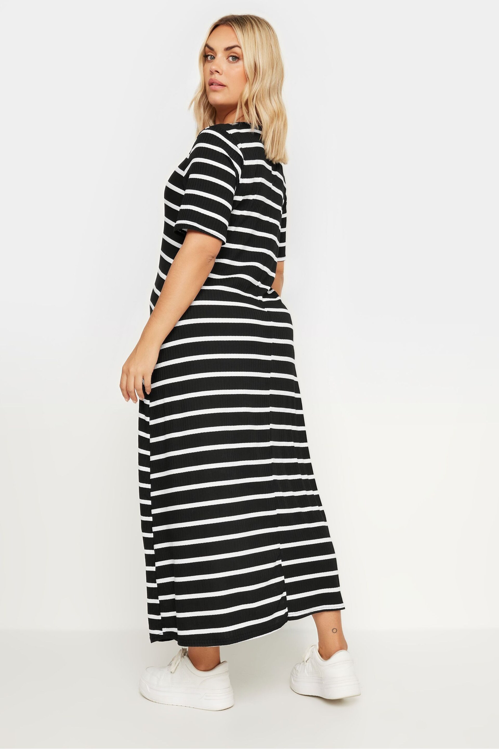 Yours Curve Black Stripe Ribbed Maxi Dress - Image 3 of 5
