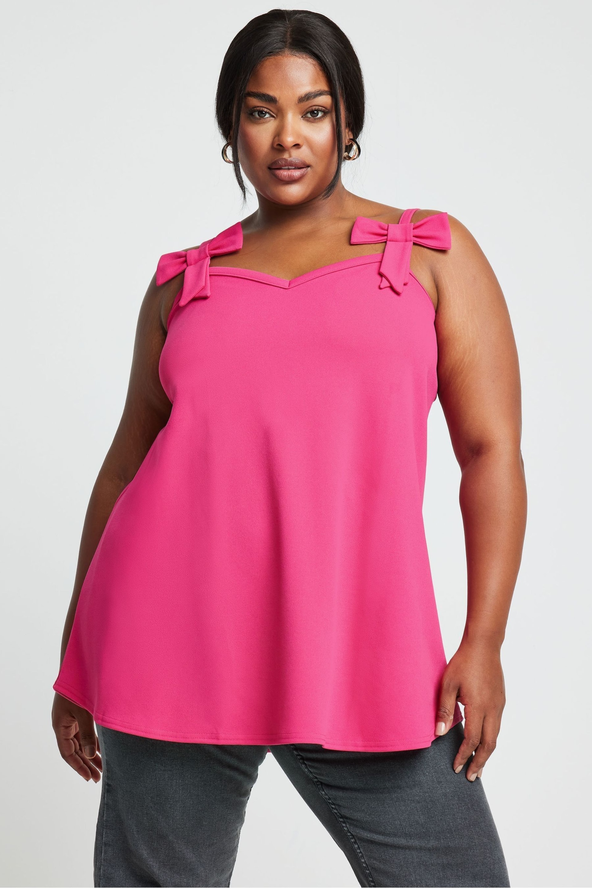 Yours Curve Pink LIMITED COLLECTION Curve Pink Bow Detail Cami Top - Image 1 of 2