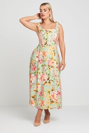 Yours Curve Green LIMITED COLLECTION Curve Blue Floral Print Bow Strap Midaxi Dress - Image 1 of 5