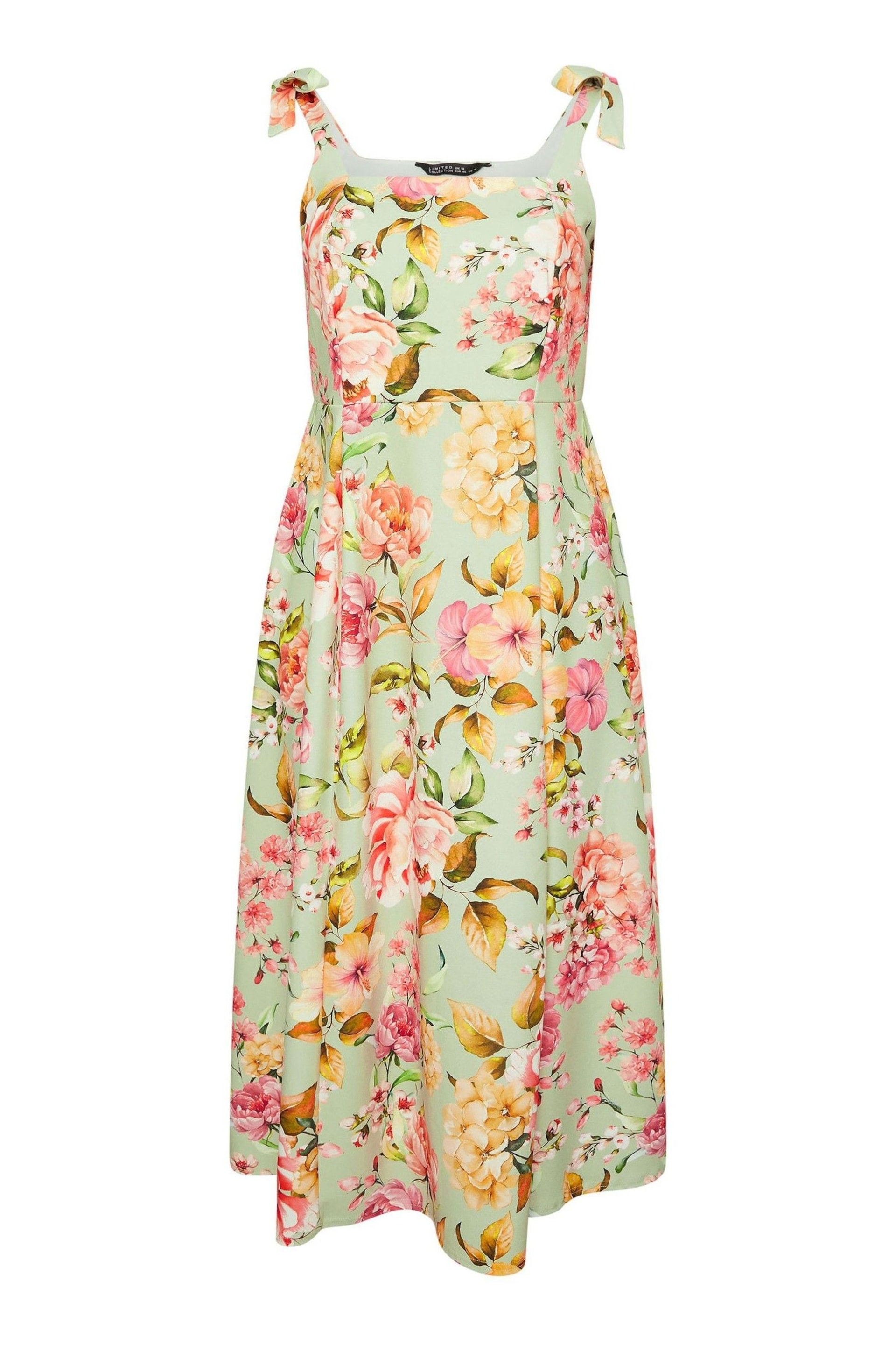 Yours Curve Green LIMITED COLLECTION Curve Blue Floral Print Bow Strap Midaxi Dress - Image 5 of 5