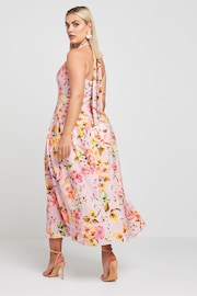 Yours Curve Pink Limited Collection Floral Print Halter Neck Midaxi Dress - Image 3 of 6