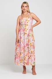 Yours Curve Pink Limited Collection Floral Print Halter Neck Midaxi Dress - Image 5 of 6